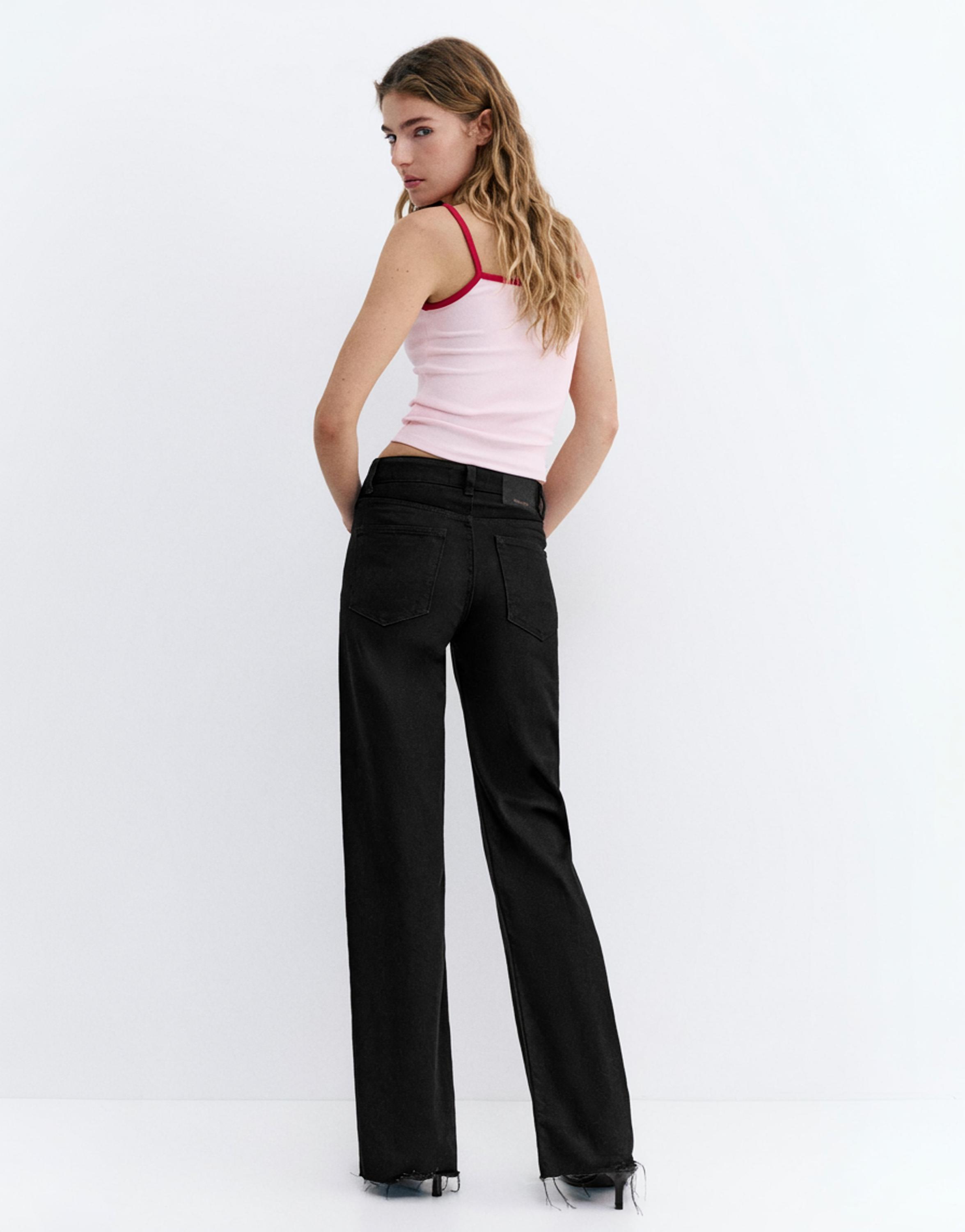 High-waist wide straight-leg jeans — Black marl