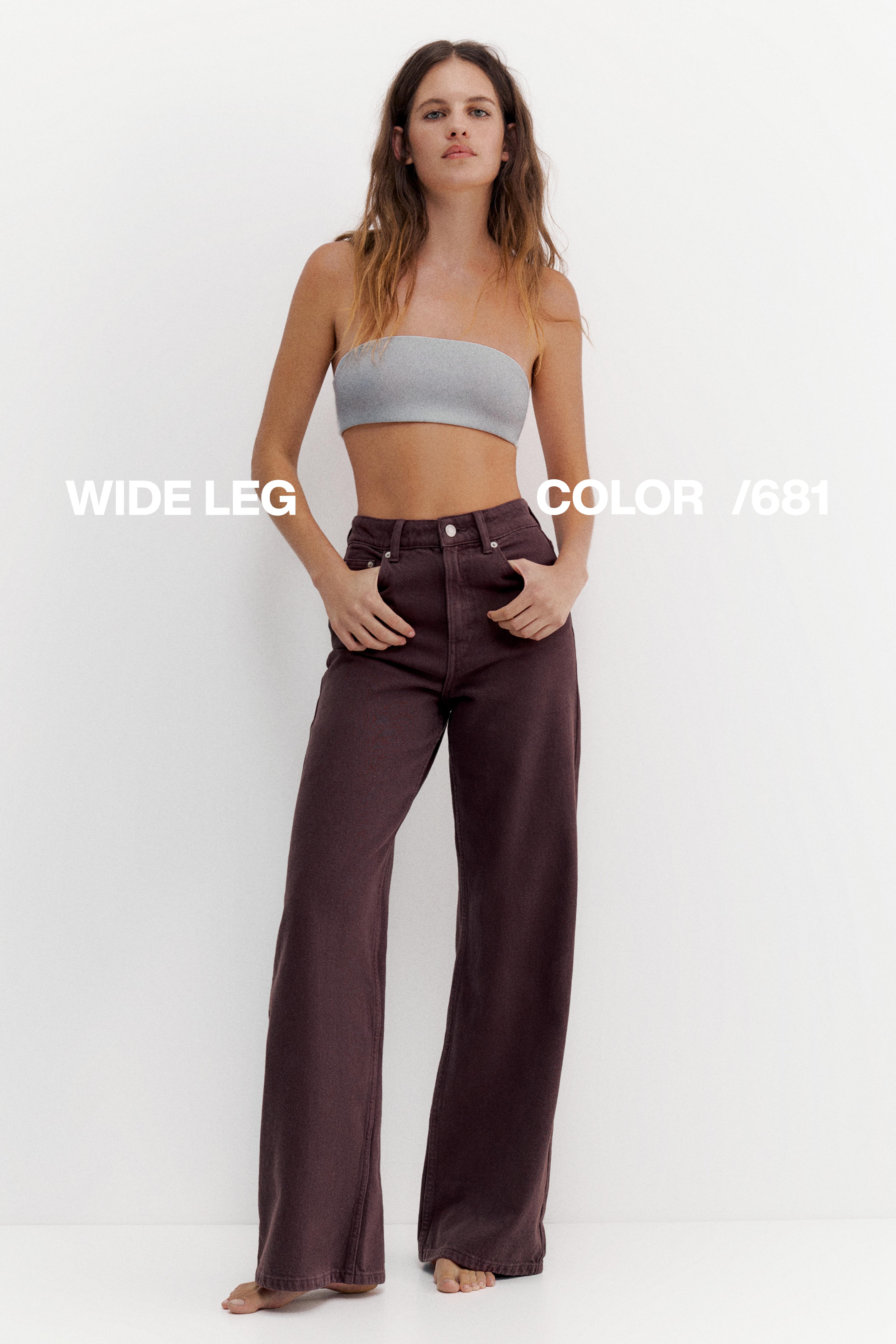 High-waist wide-leg jeans — Burgundy