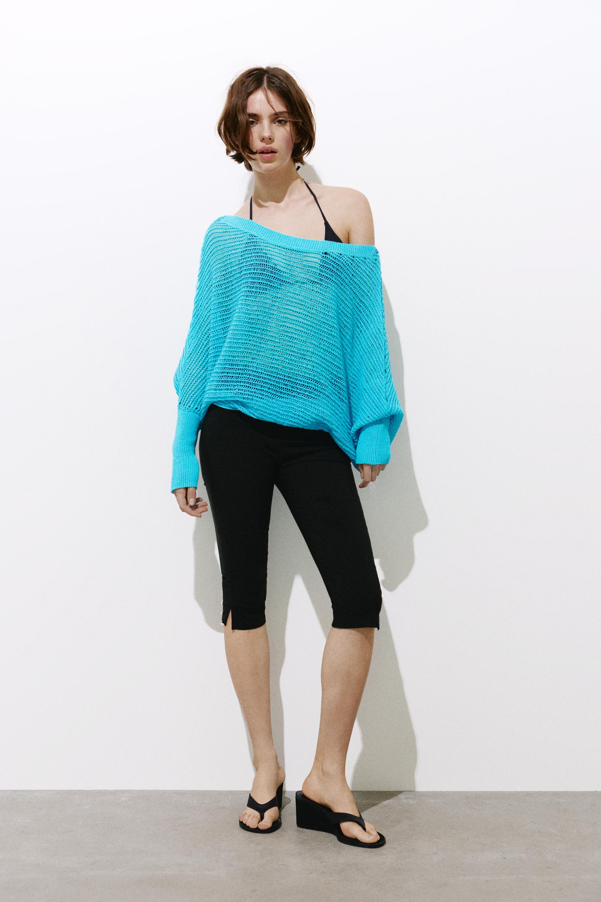 Cutwork rib jumper — Turquoise