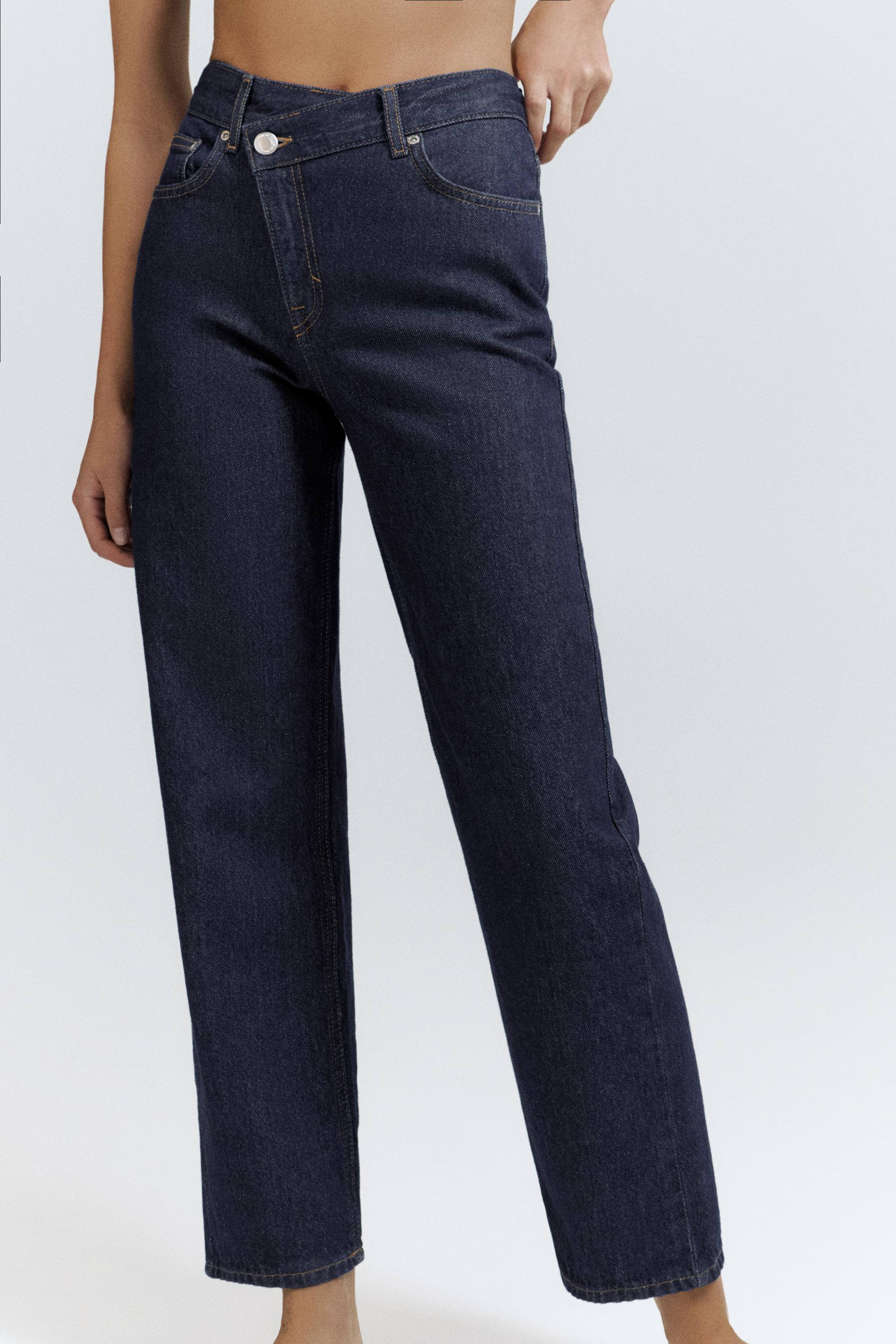 Straight-leg jeans with crossover waistband — Navy
