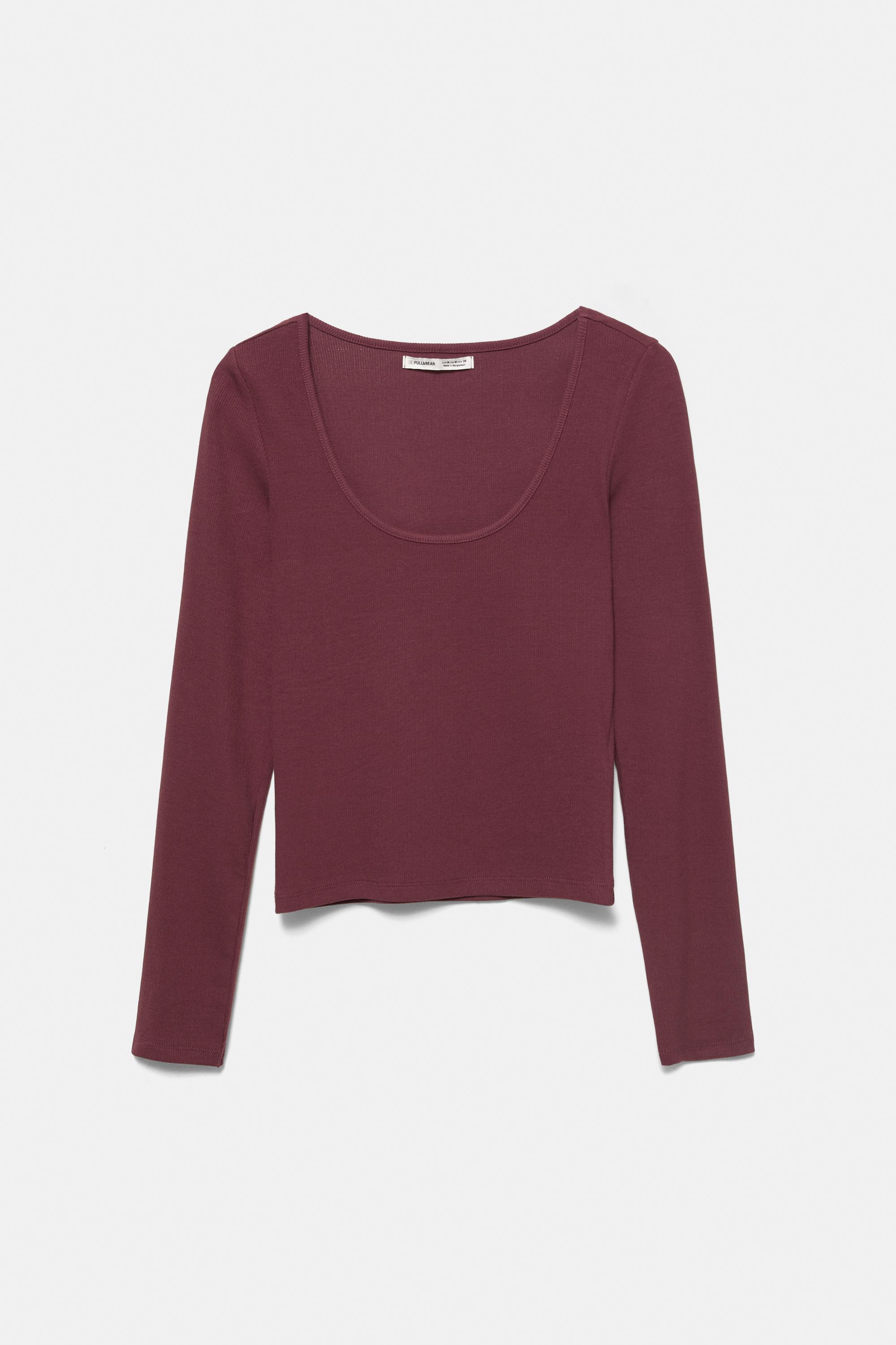 Ribbed round neck T-shirt — Burgundy