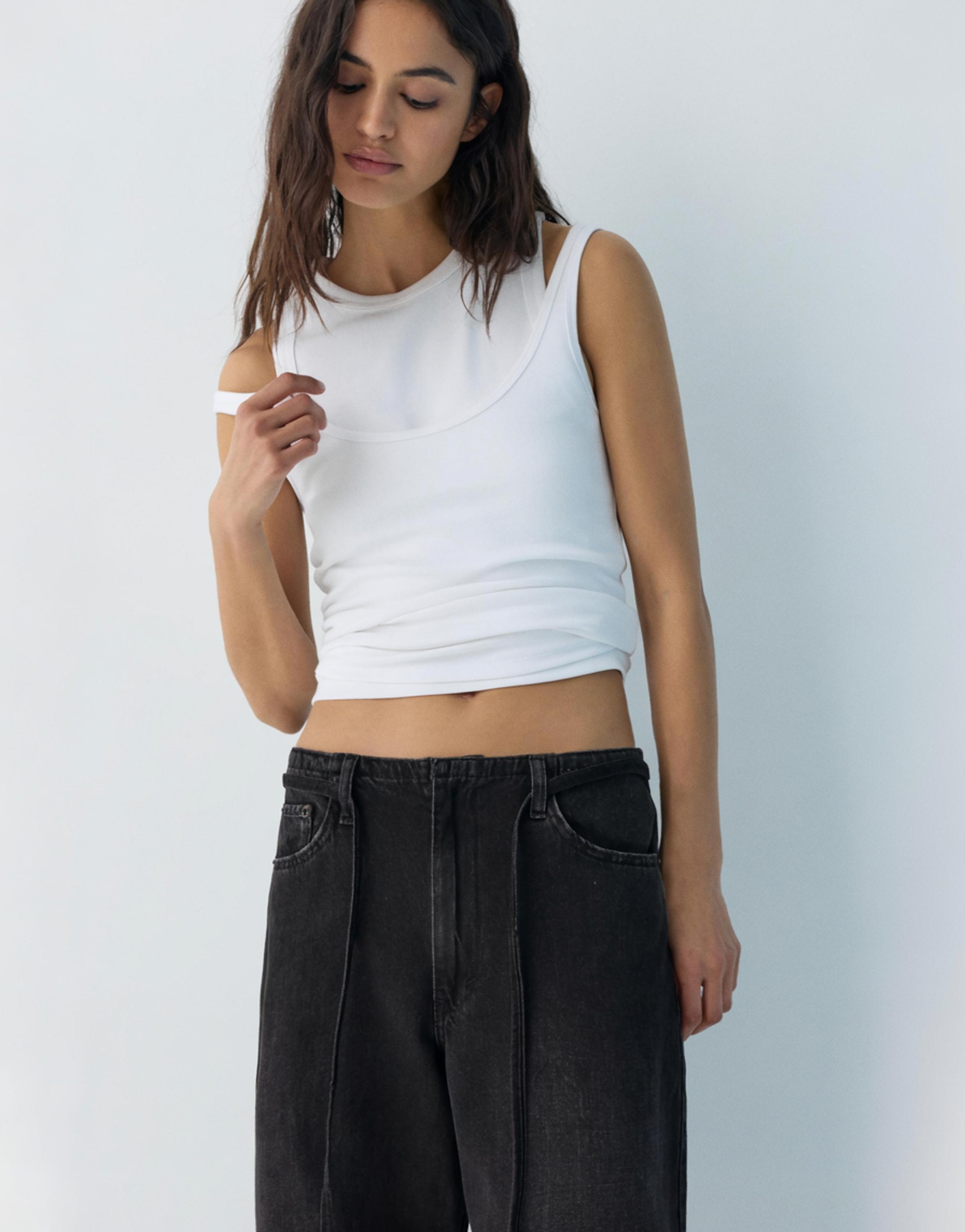 Baggy jeans with drawstring — Black
