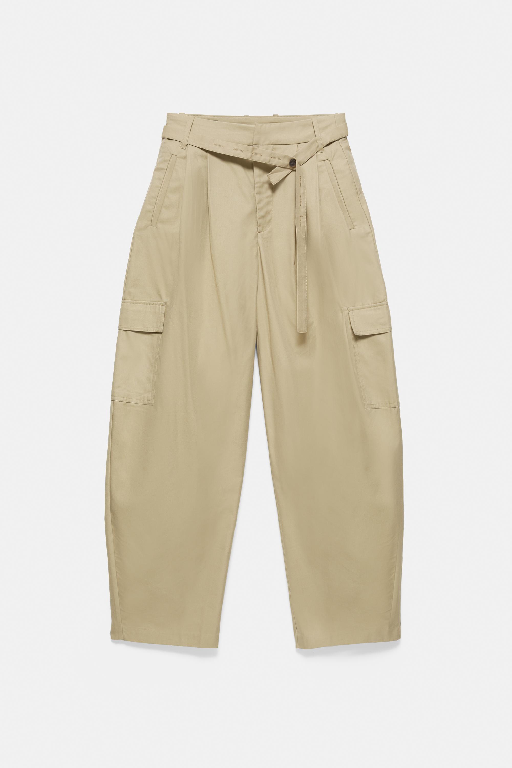 Belted cargo trousers — Dark camel