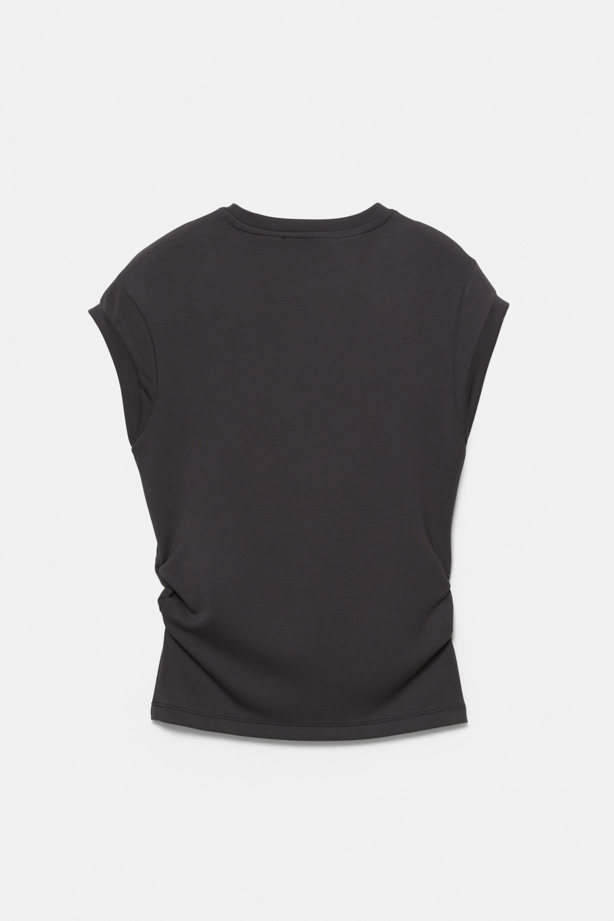 Gathered side T-shirt — Black