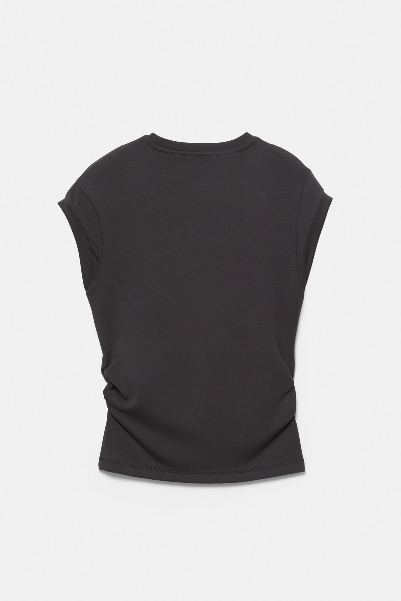 Gathered side T-shirt — Black