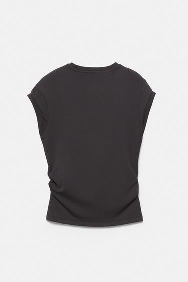 Gathered side T-shirt — Black 2