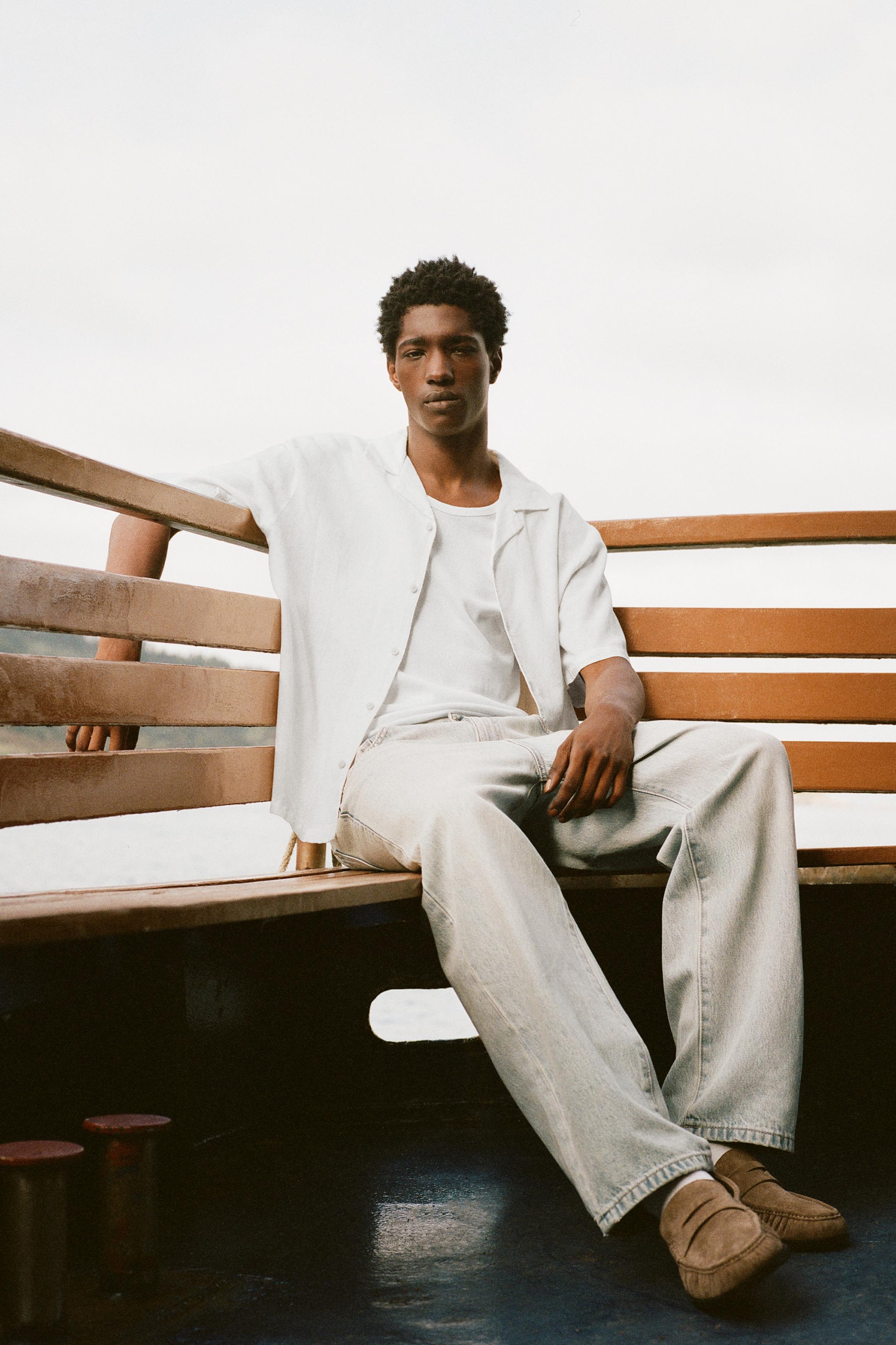 Short sleeve linen blend shirt — Off white