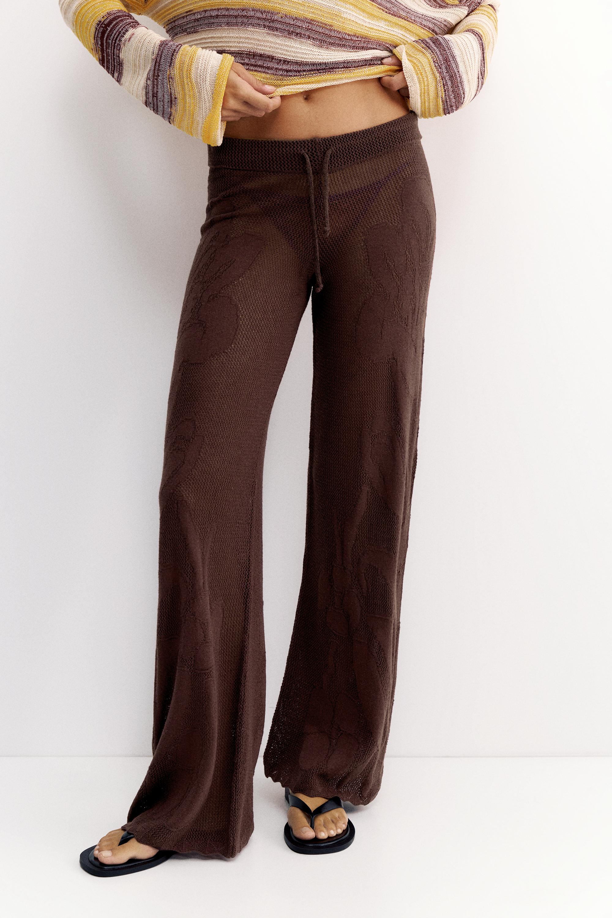Brown floral crochet trousers — Brown