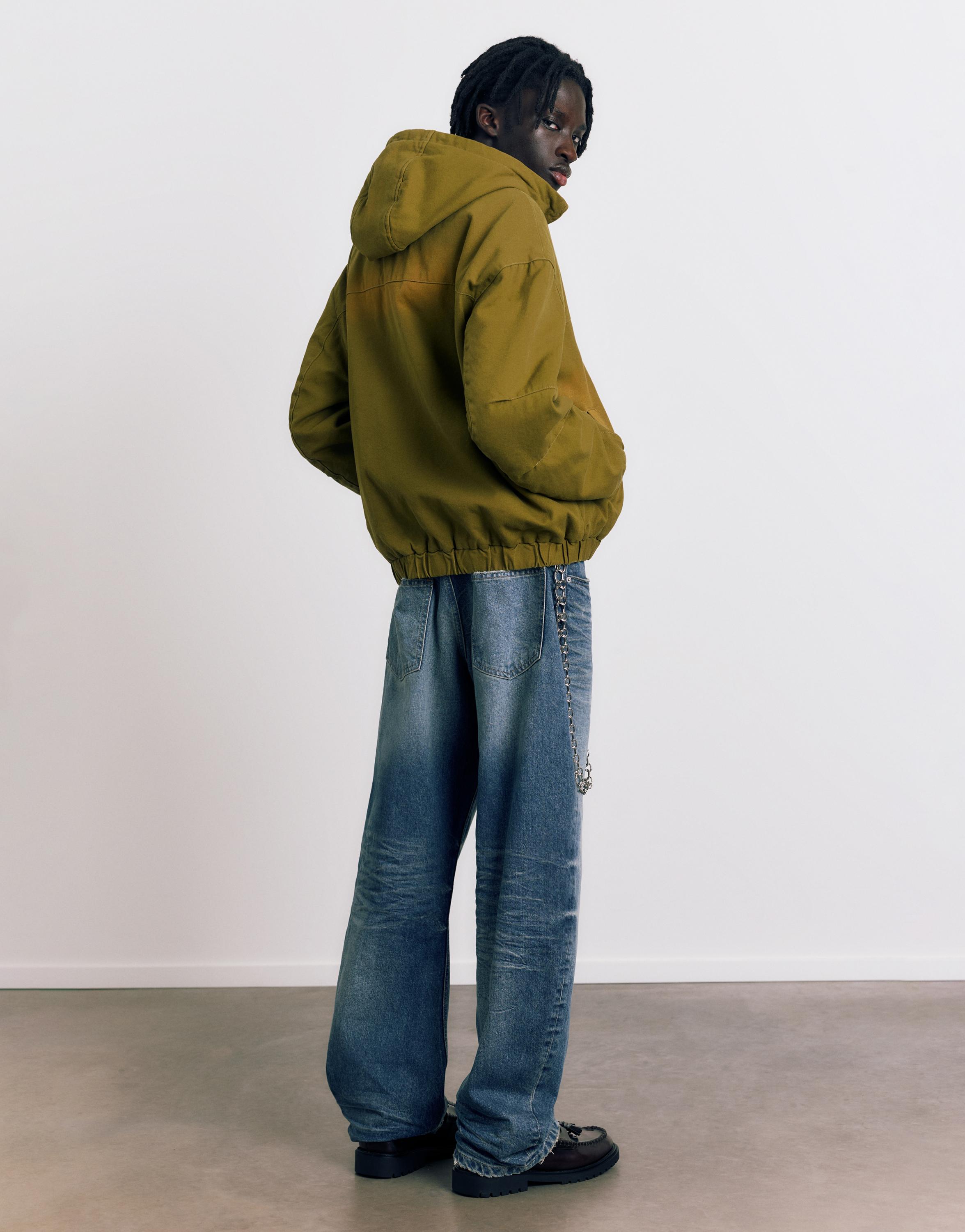 Hooded jacket with faded detail — Green