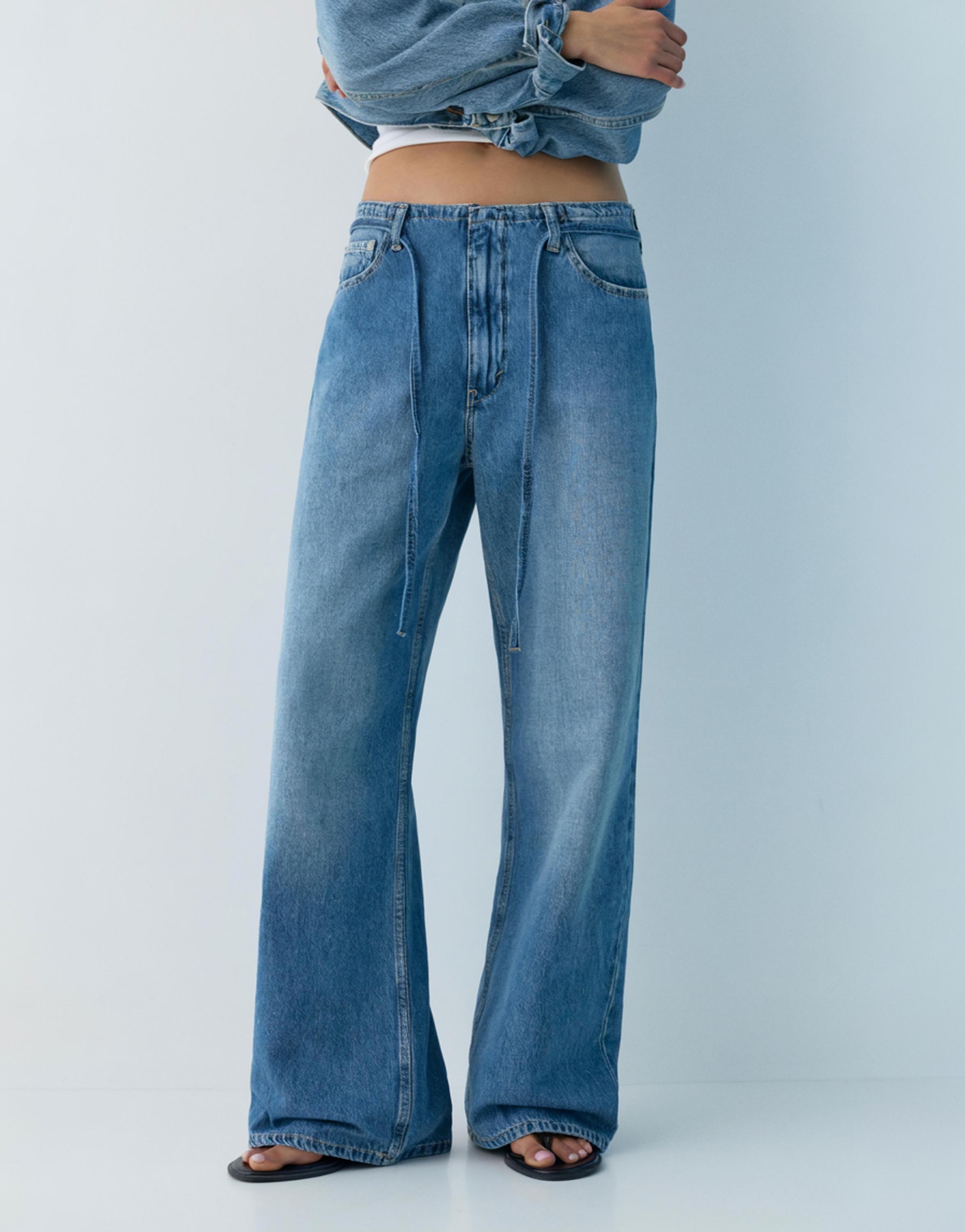 Baggy jeans with drawstring — Medium blue