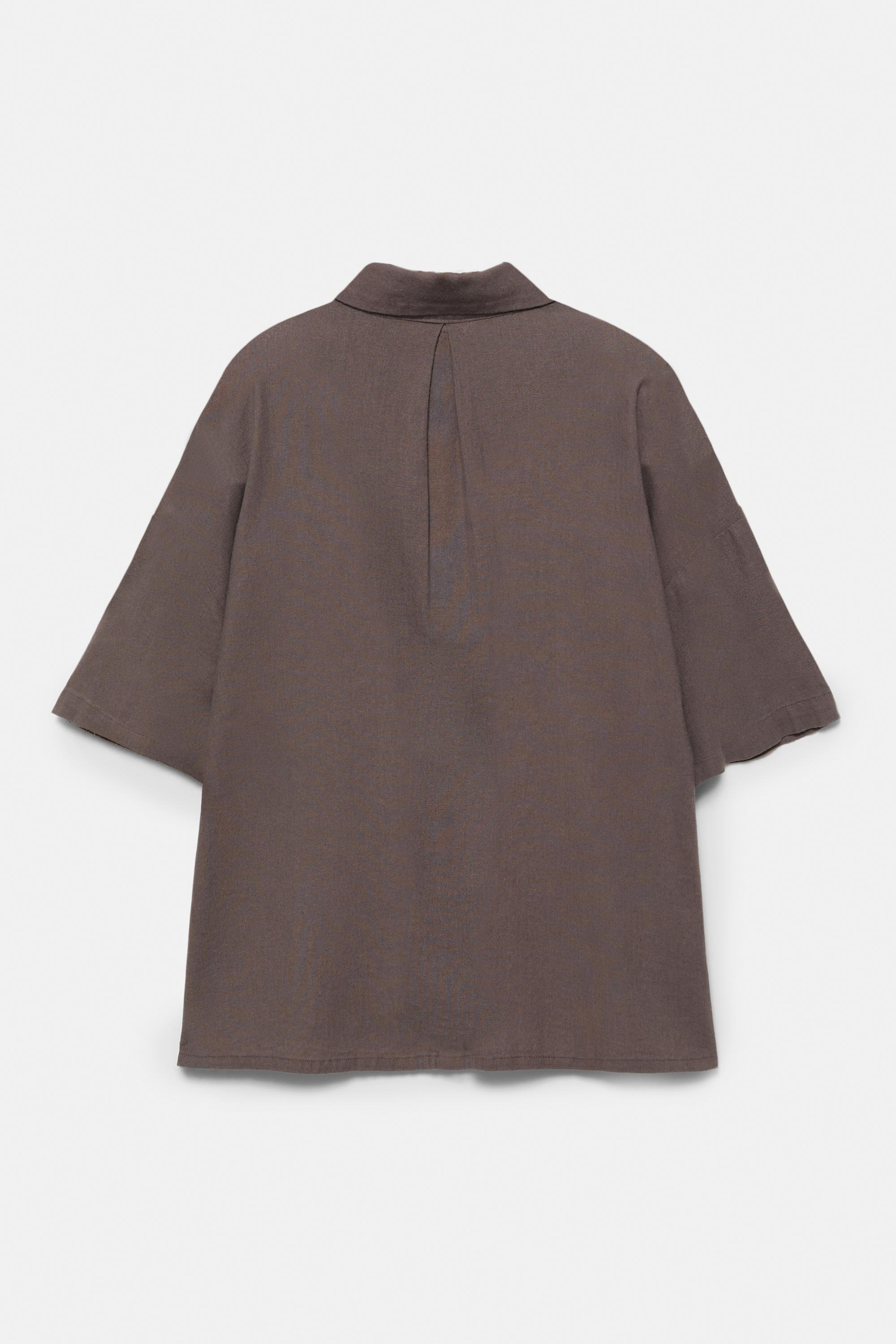 Short sleeve linen blend shirt — Pale brown