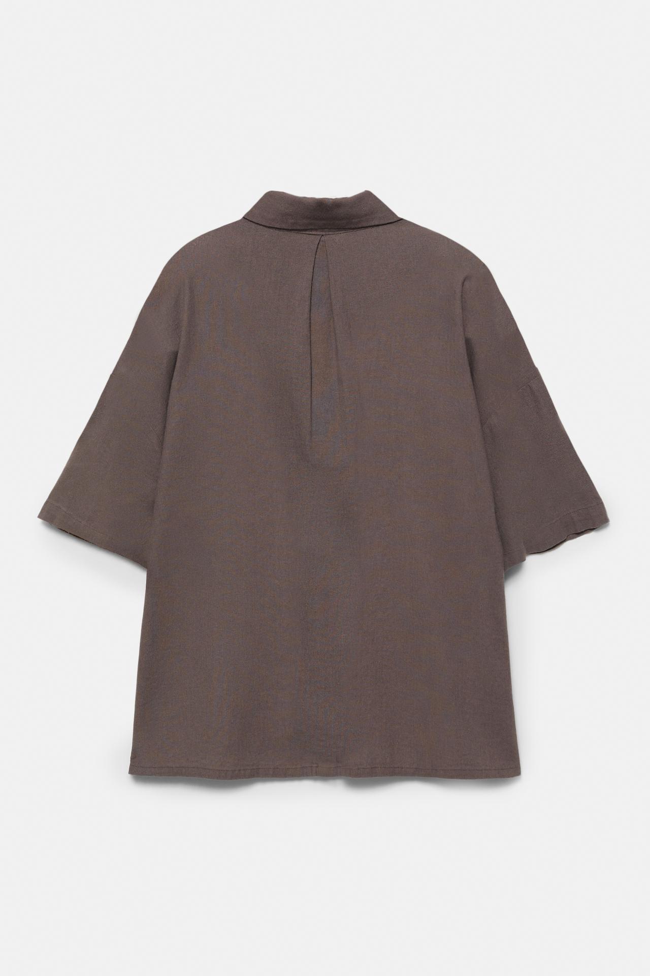 Short sleeve linen blend shirt — Pale brown