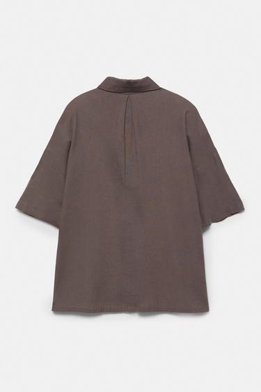 Short sleeve linen blend shirt — Pale brown 7