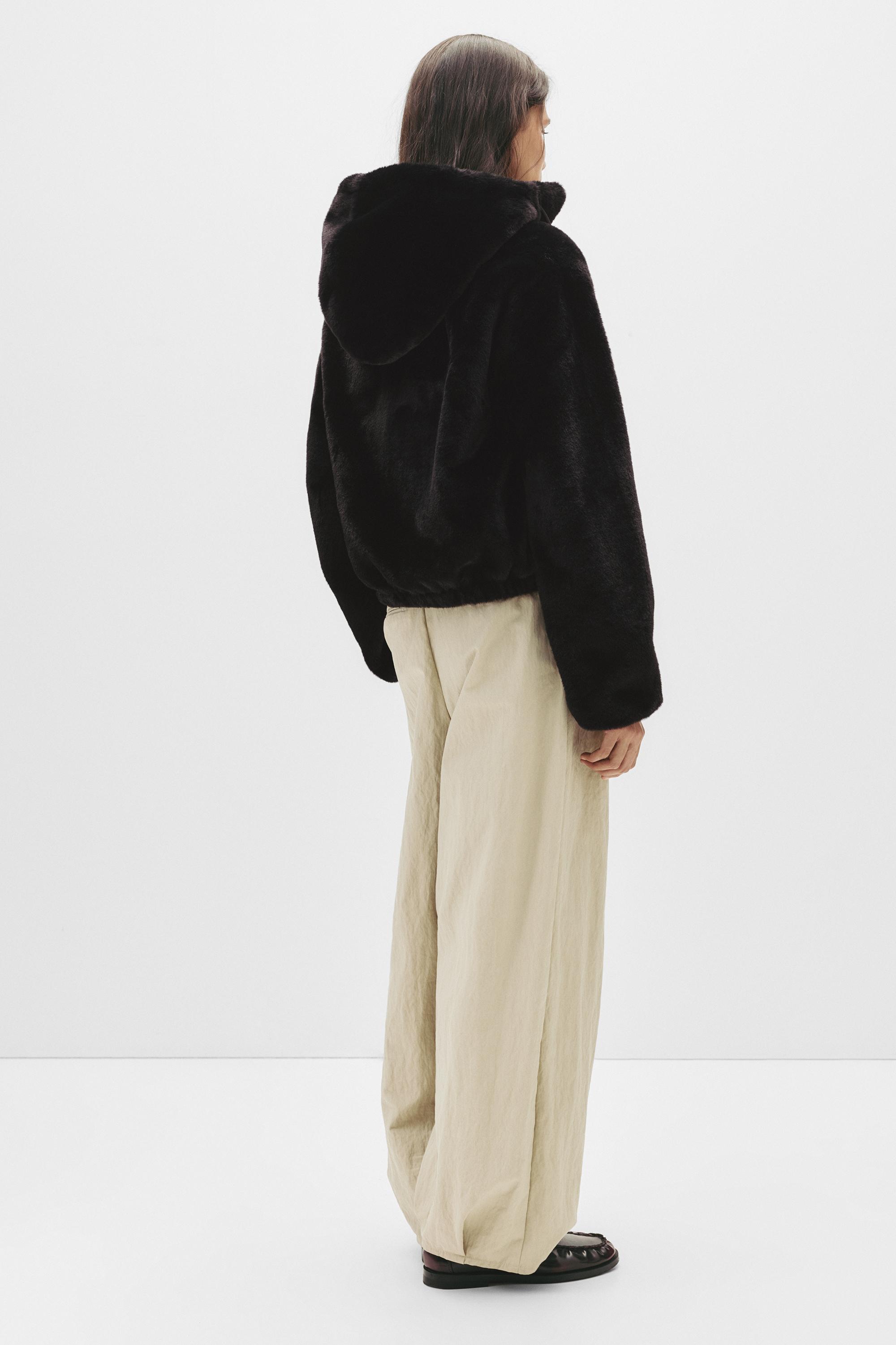 Kapüşonlu suni kürk ceket - Görsel 58