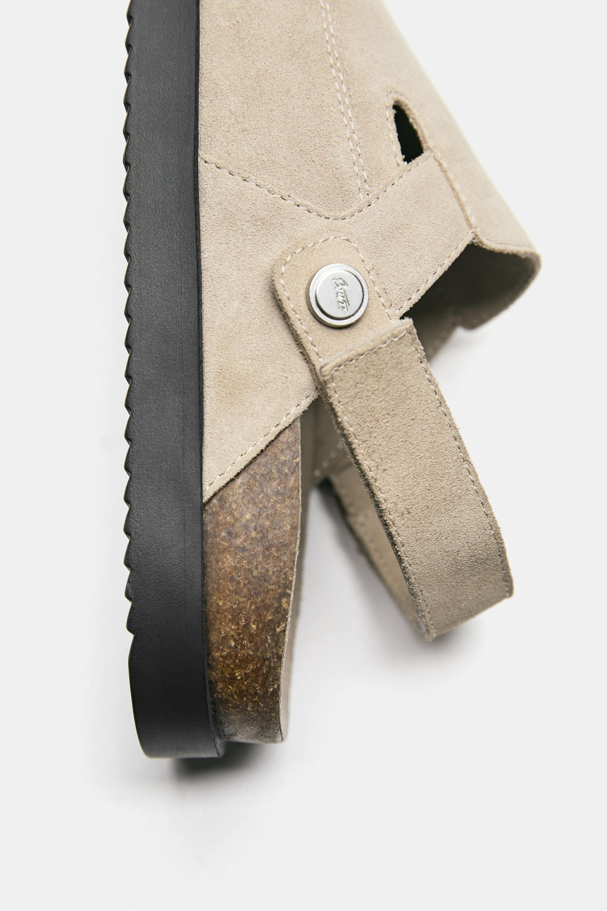 STWD leather strap clogs — Ecru