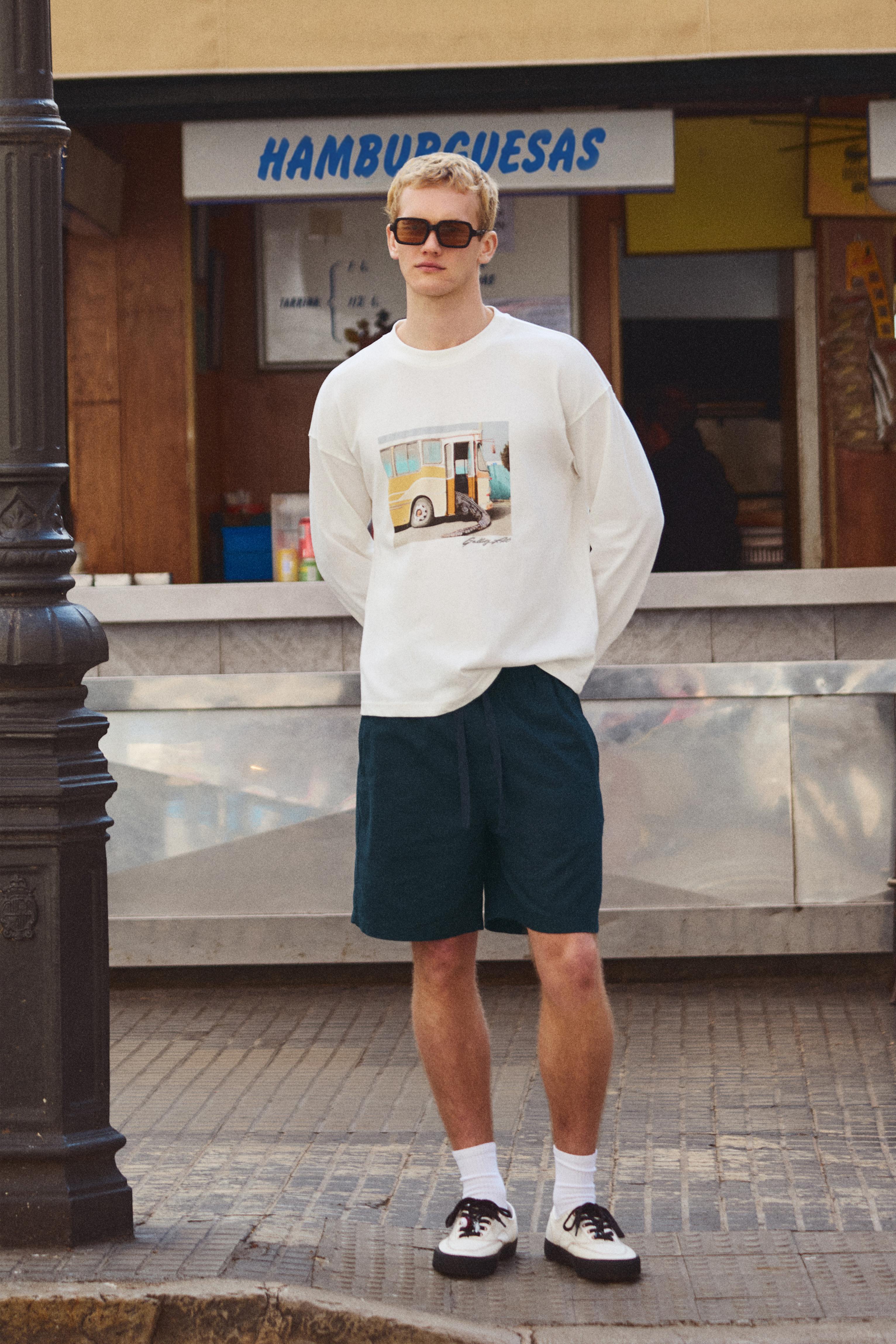 Linen blend Bermuda joggers — Dark blue