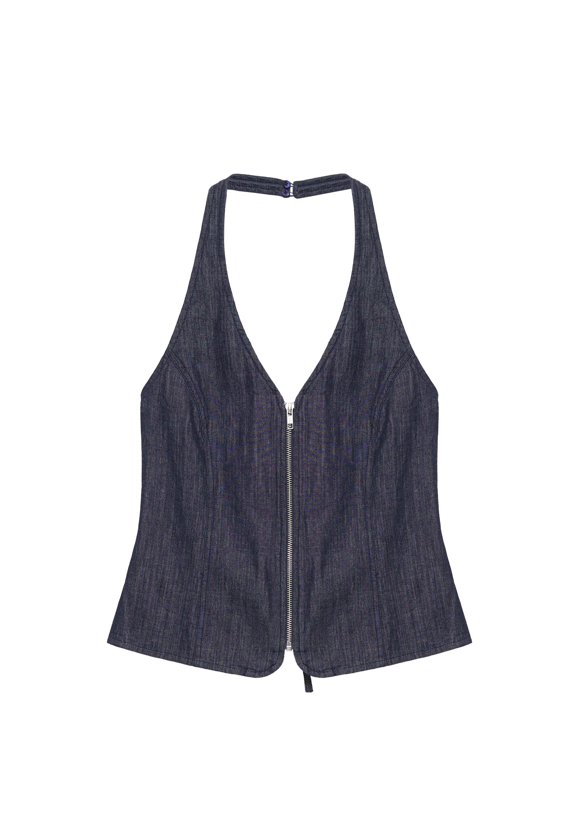 Denim halter top with zip — Navy