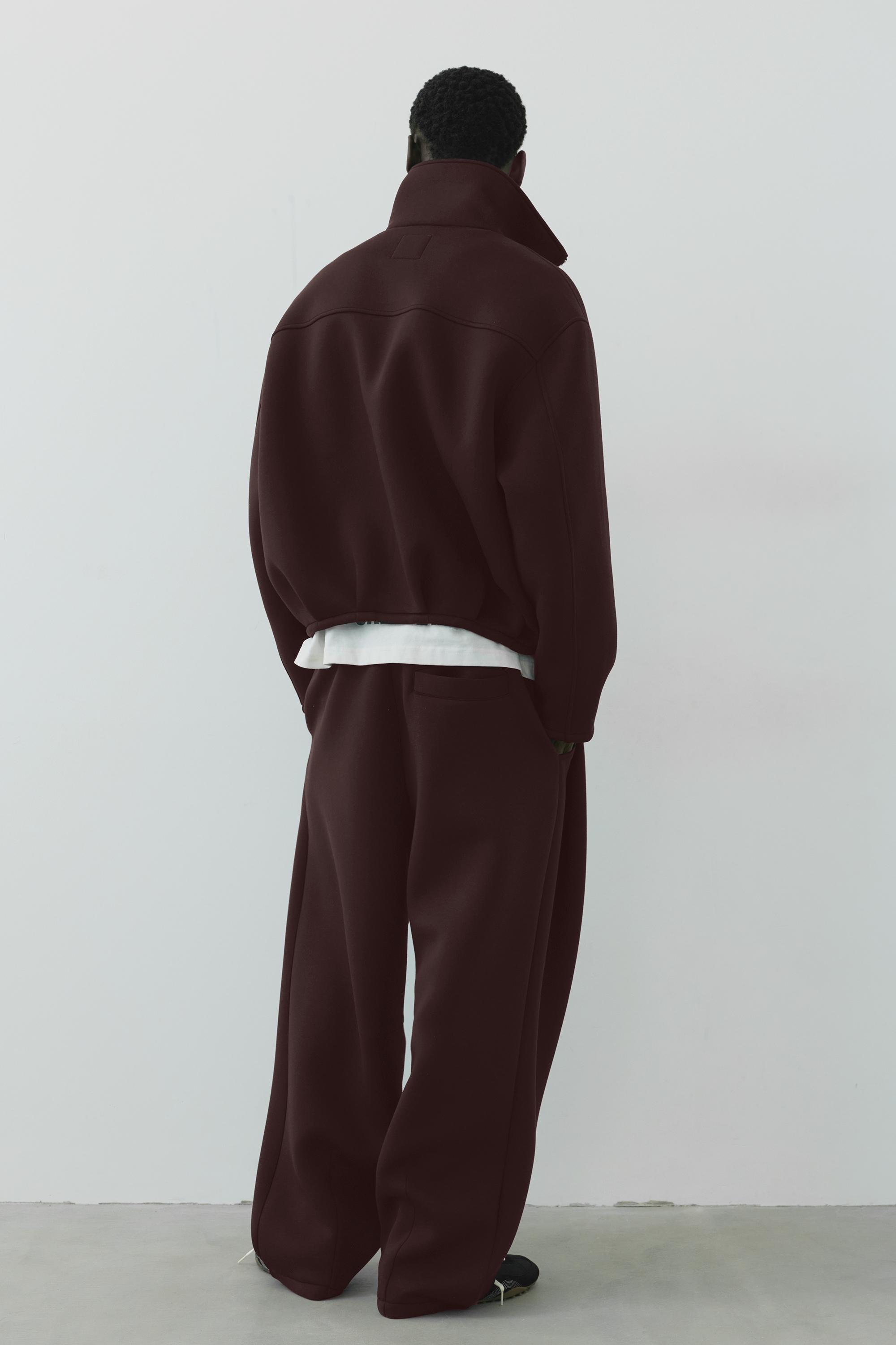 Neoprene-effect zip-up jacket — Brown