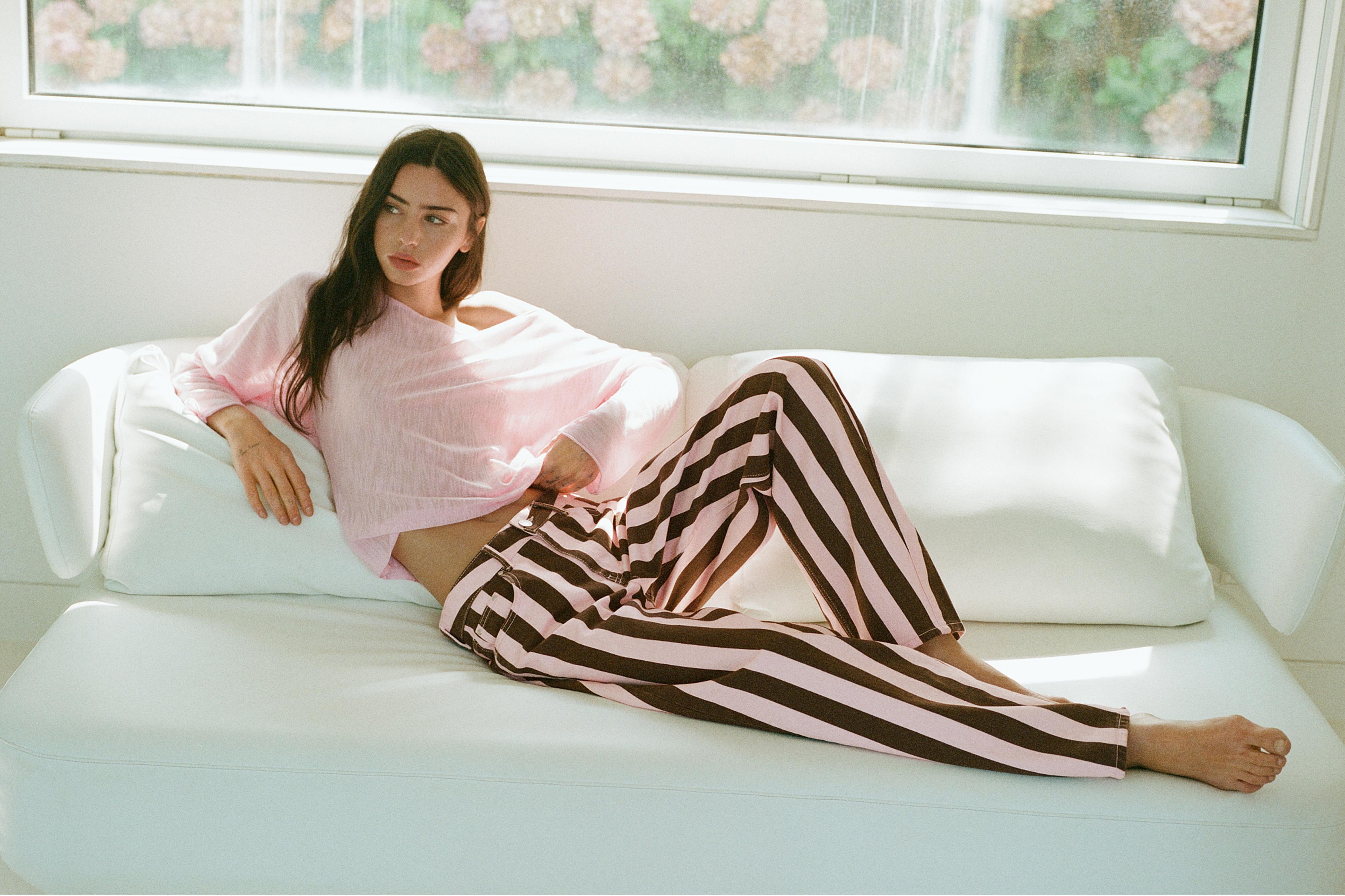 Striped barrel jeans — Rose pink