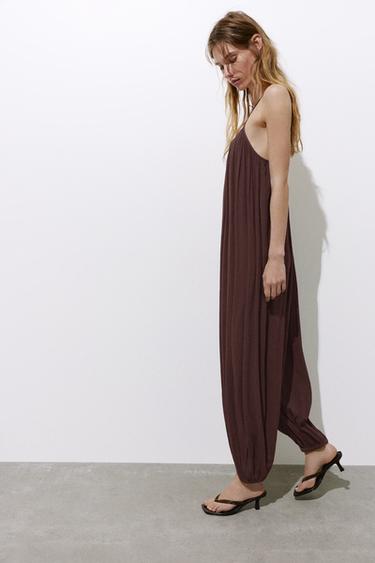 Flowing strappy sarouel jumpsuit — Brown 4