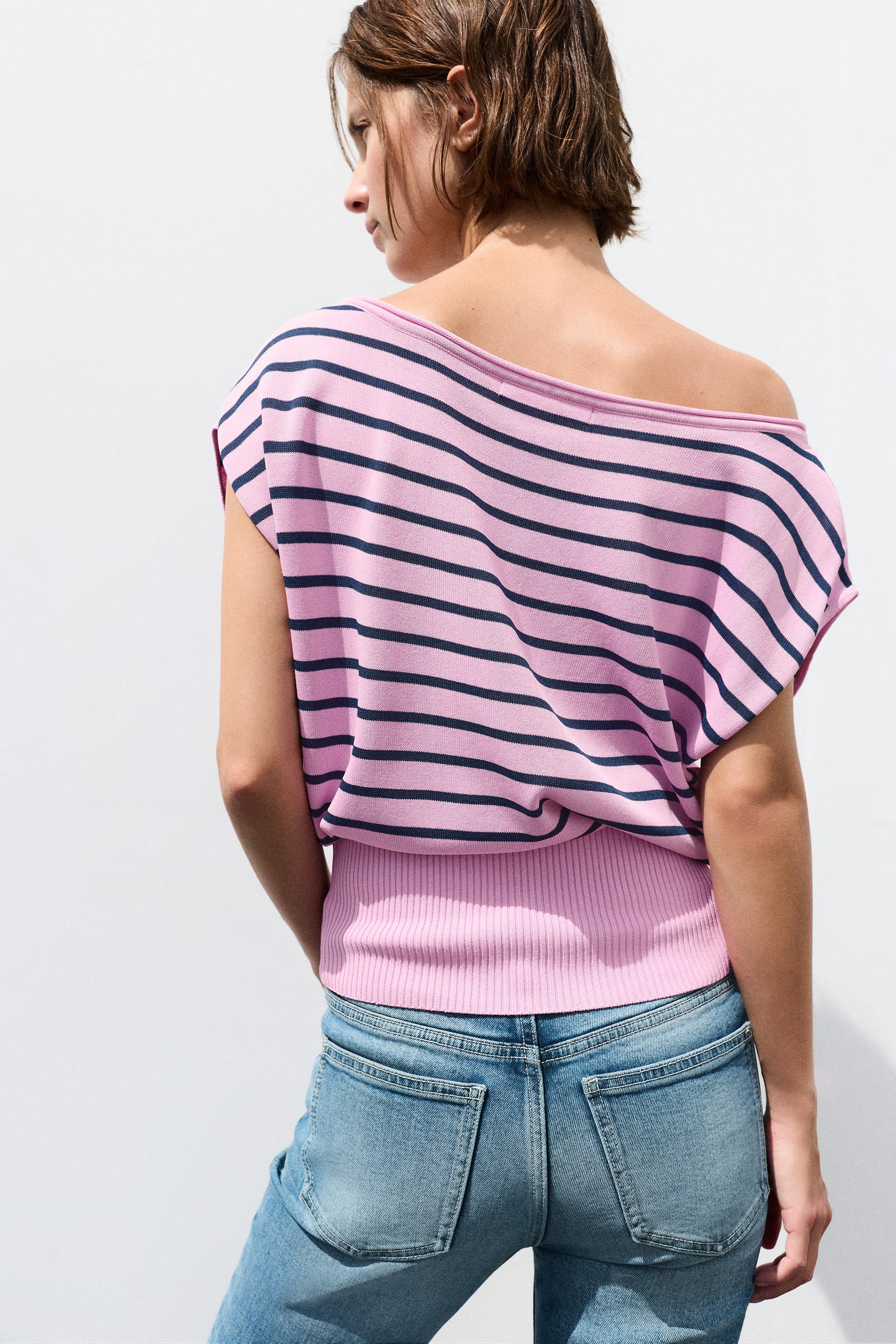Asymmetric knit T-shirt — Pink