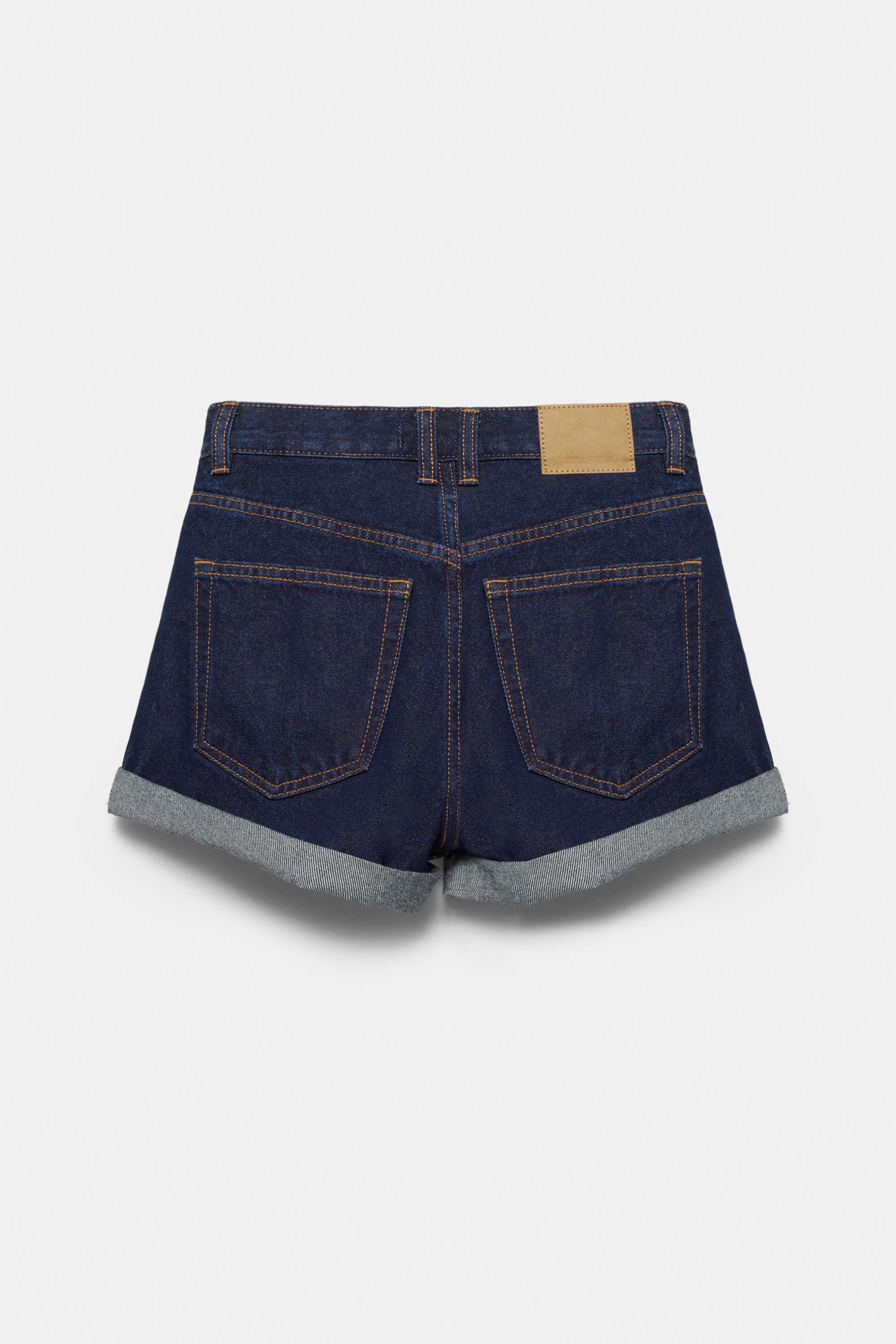 Denim mom fit shorts with turn-up hems — Navy