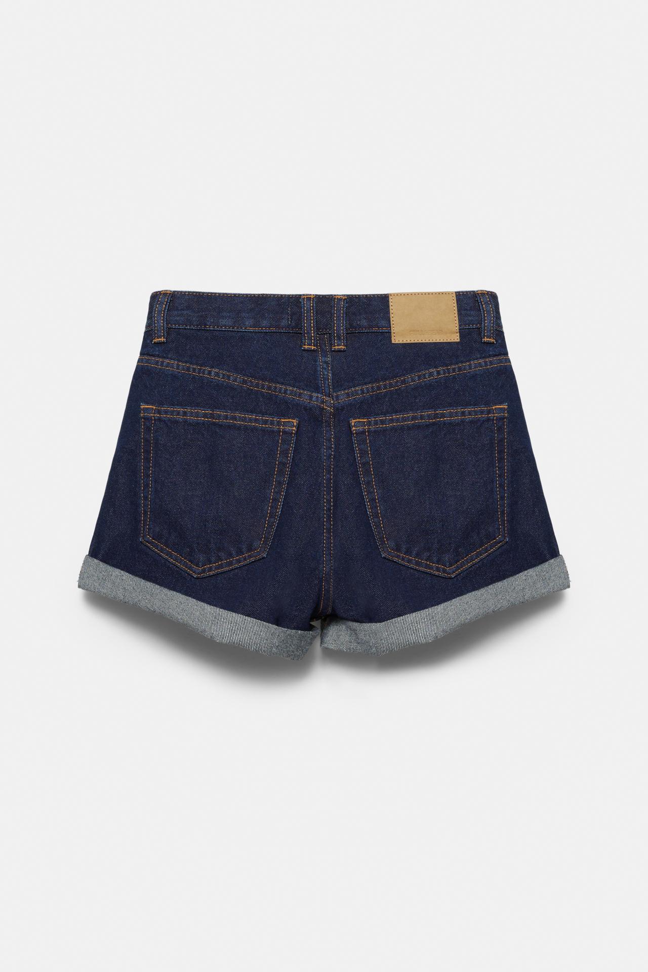 Denim mom fit shorts with turn-up hems — Navy