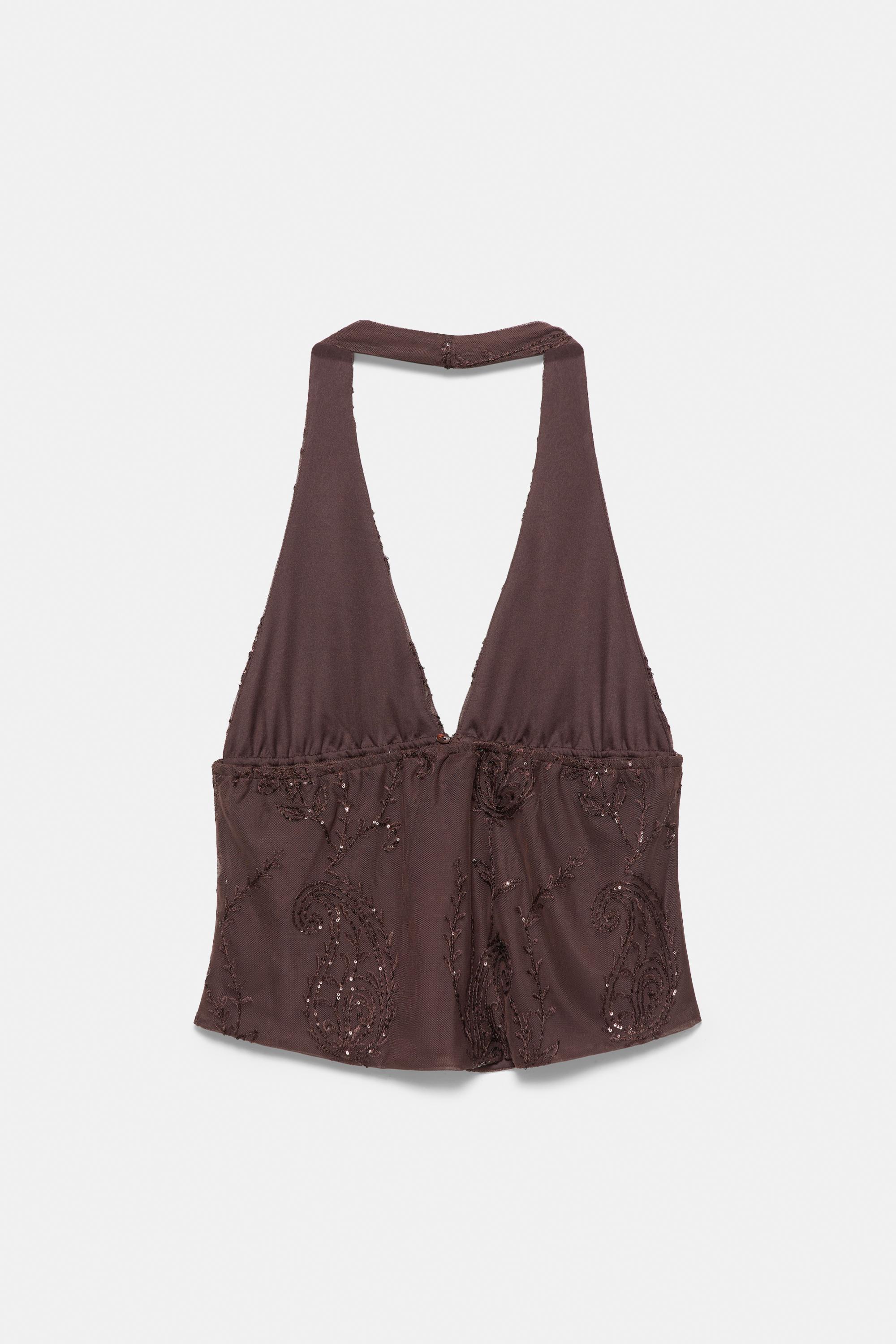 Sequin halter top — Brown