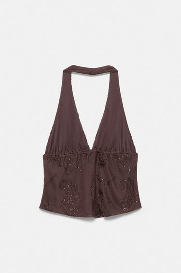 Sequin halter top — Brown 3