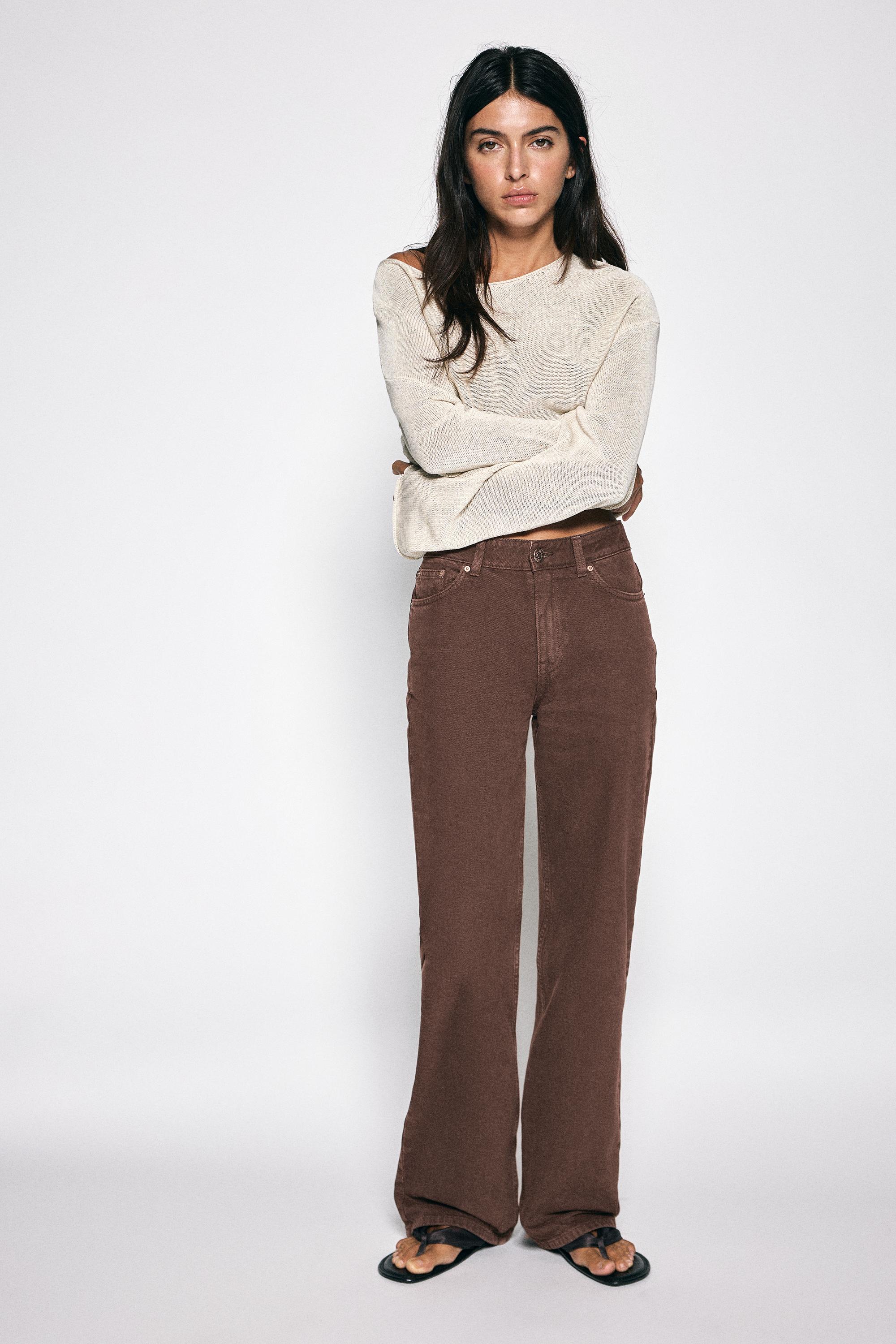 High-waist wide straight-leg jeans — Brown