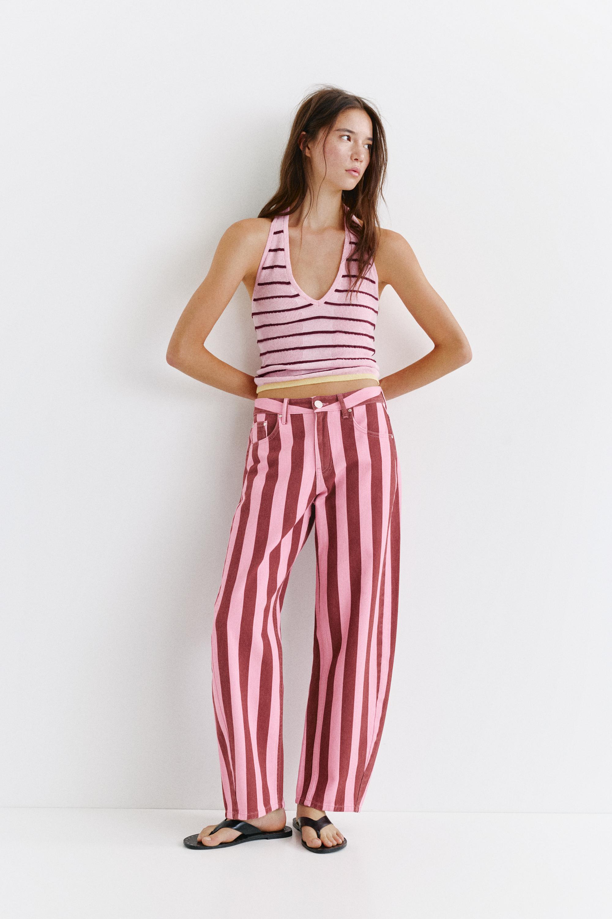Striped barrel jeans — Pink