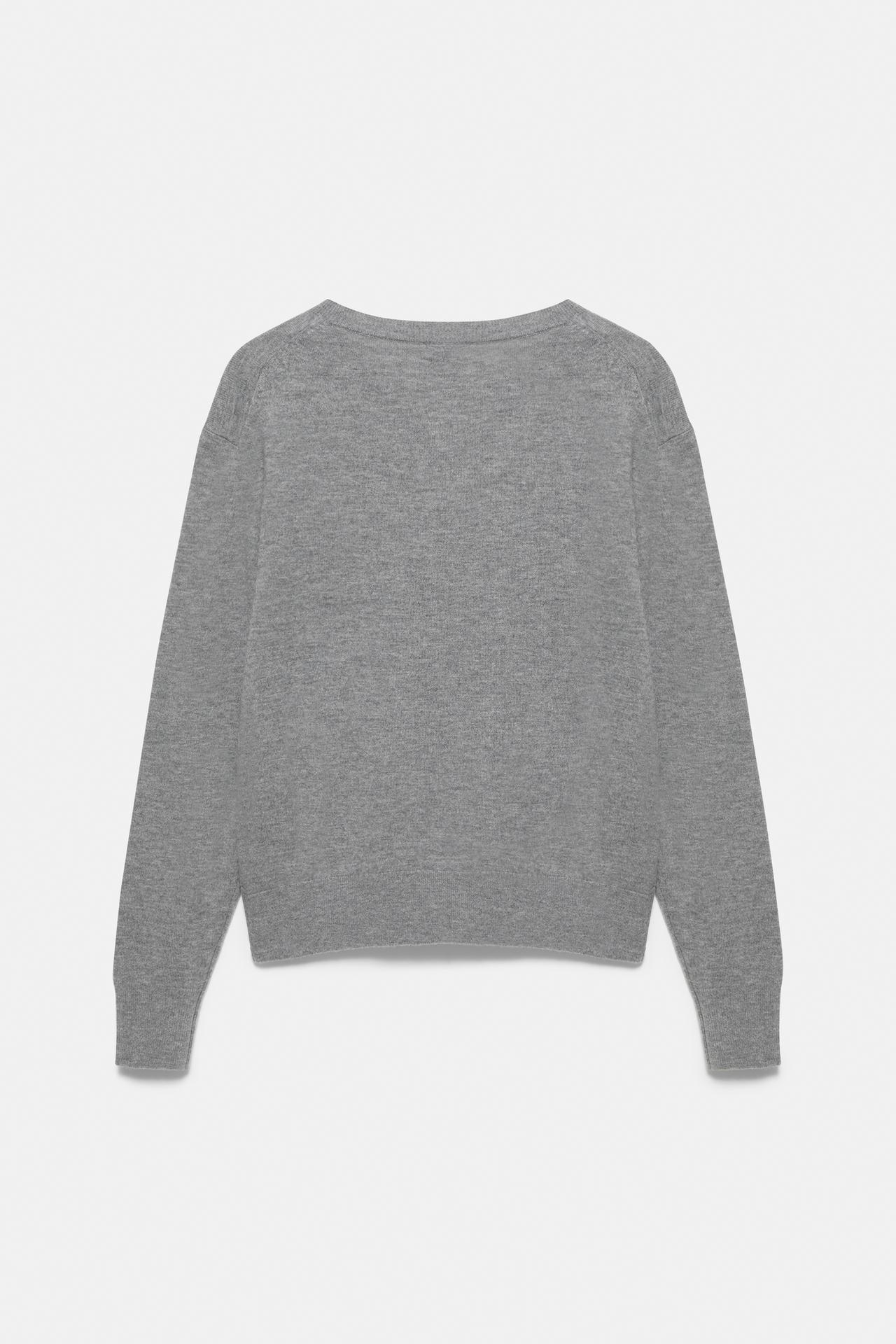 100% wool v-neck jumper — Grey marl