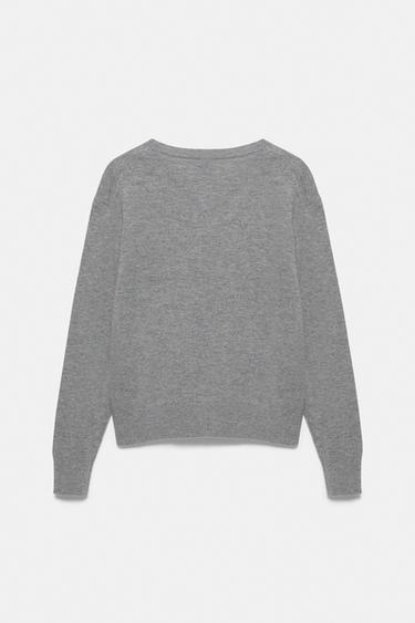 100% wool v-neck jumper — Grey marl 6