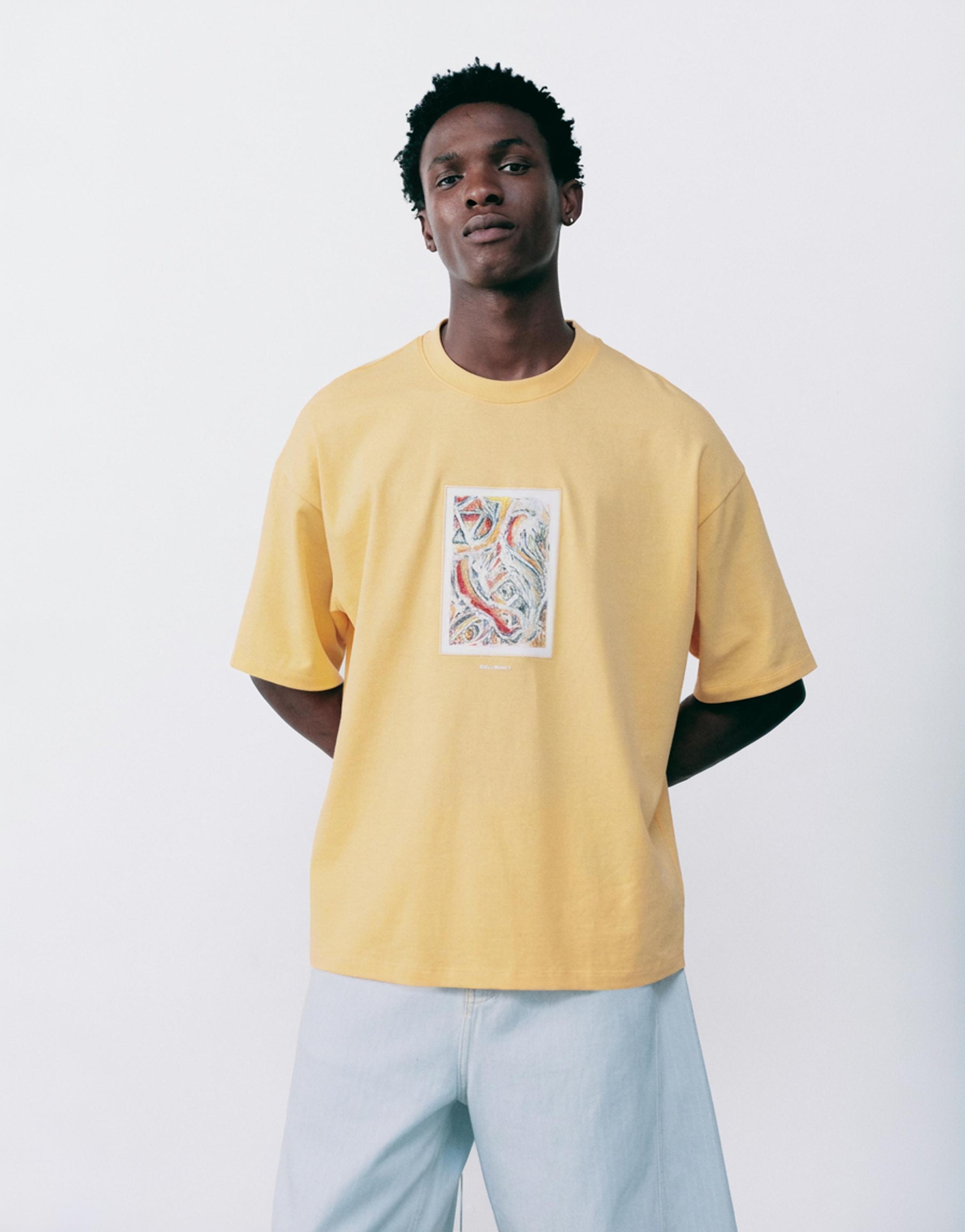 Relaxed fit embroidered T-shirt — Yellow