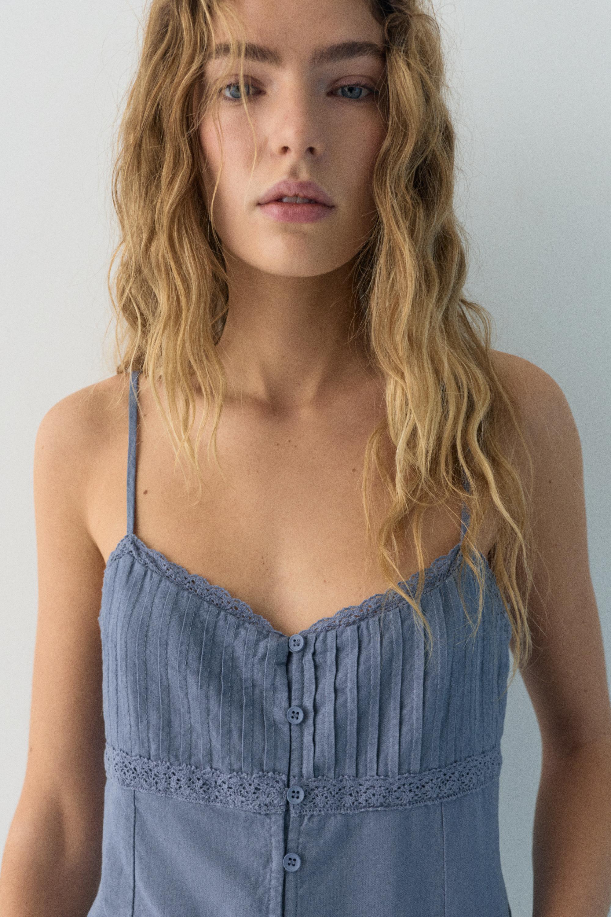 Linen blend camisole top — Blue