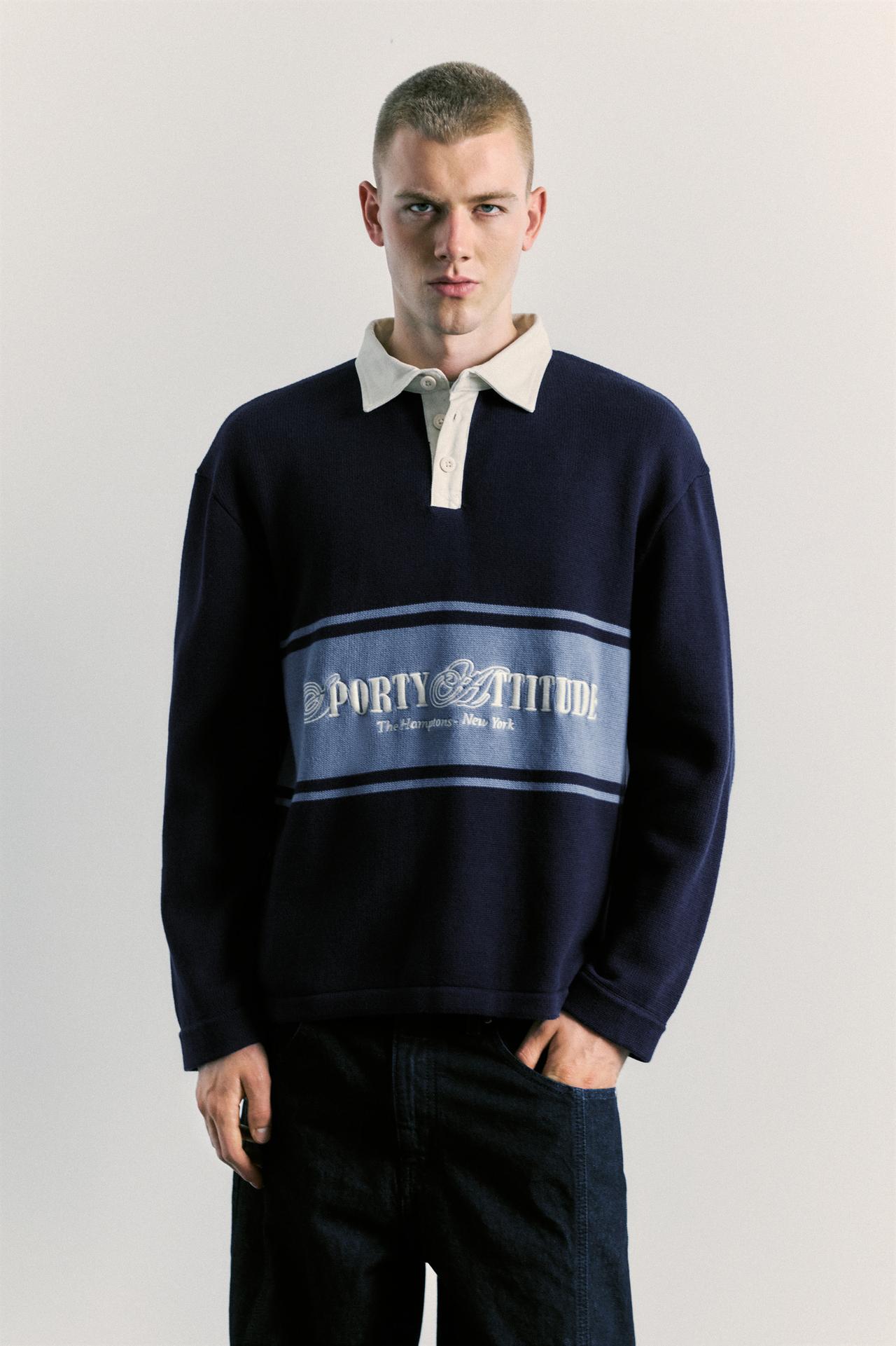 Long sleeve graphic polo shirt — Navy