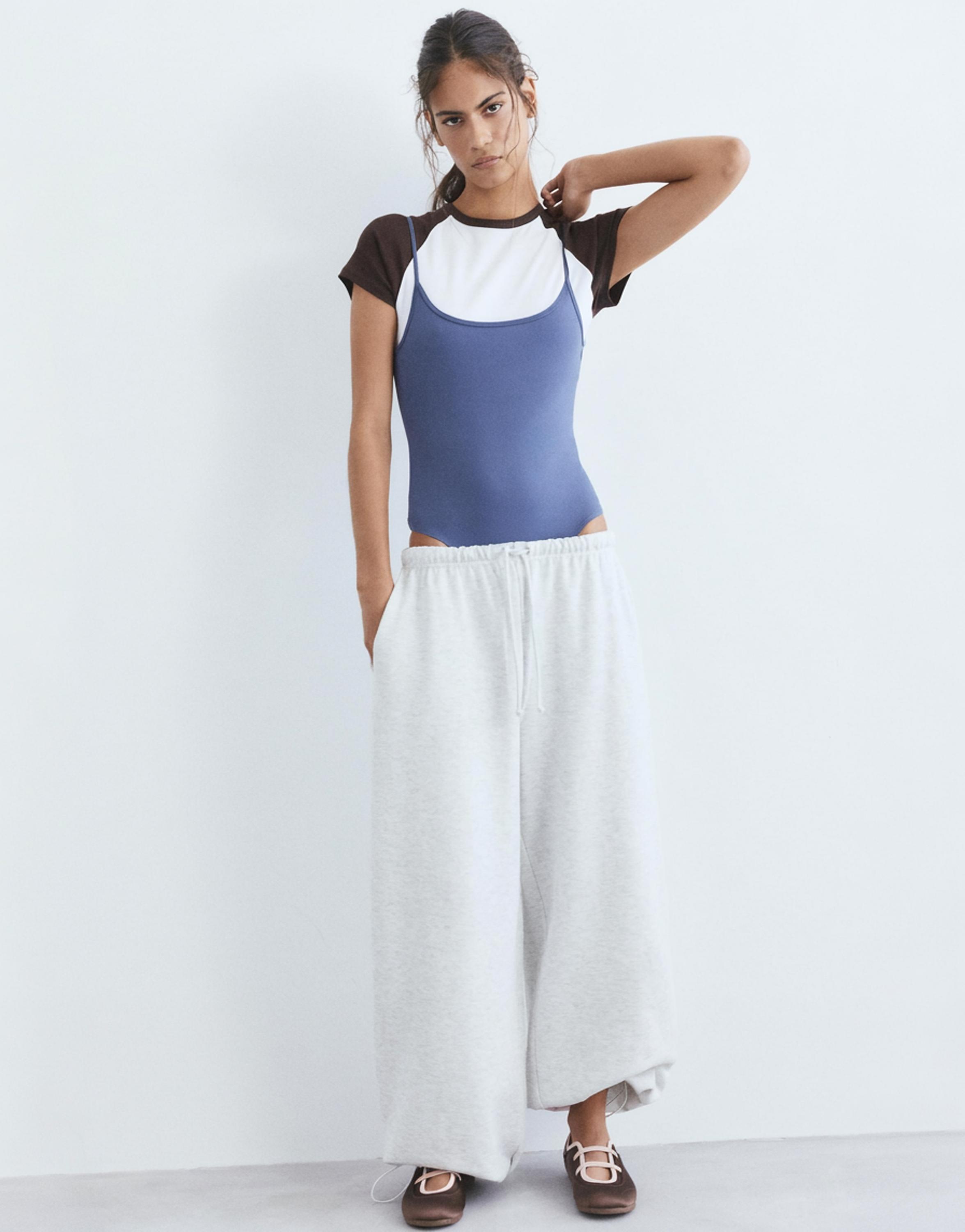 Wide-leg tracksuit bottoms with adjustable hem — Grey marl