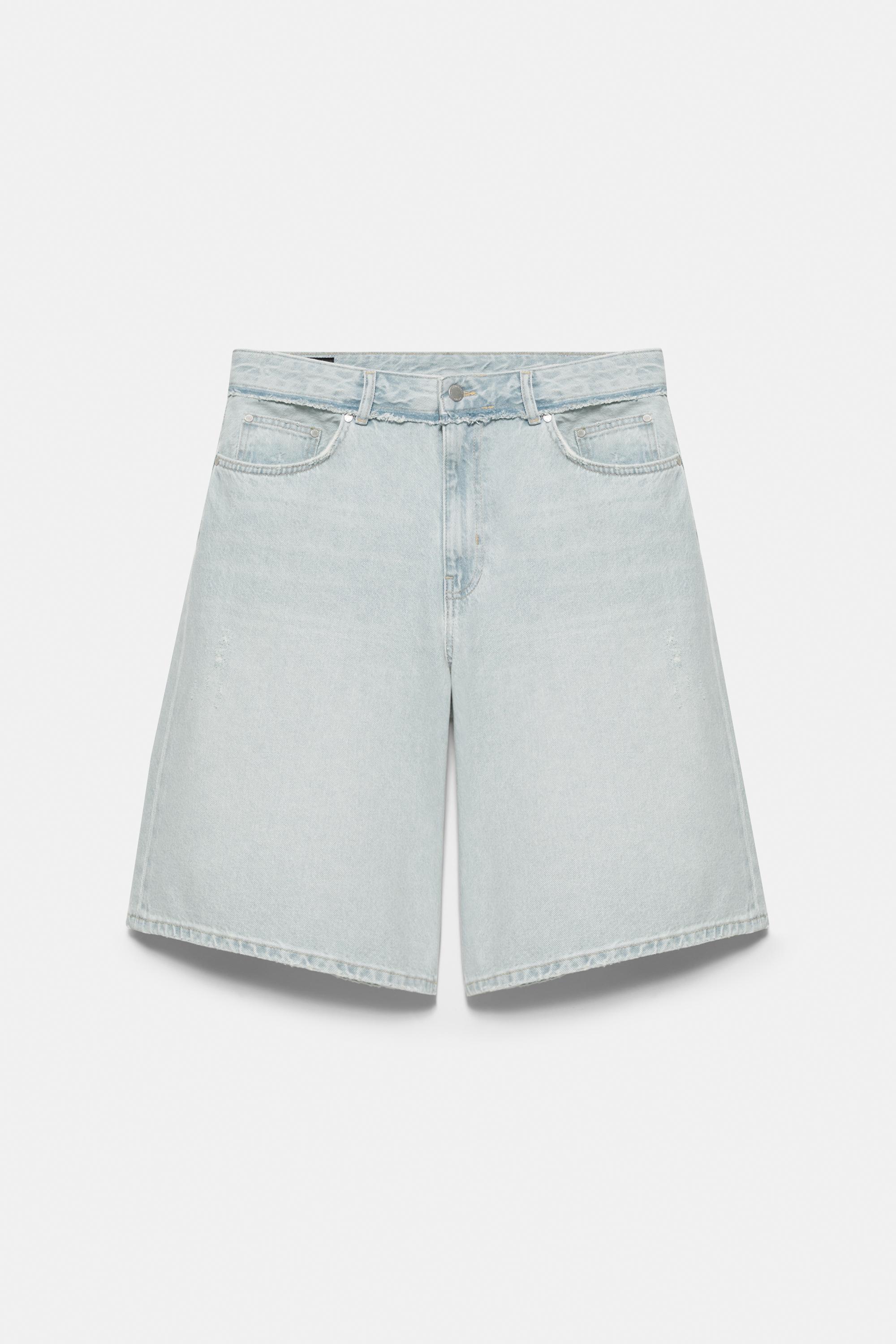 Wide-leg denim Bermuda shorts — Pale indigo