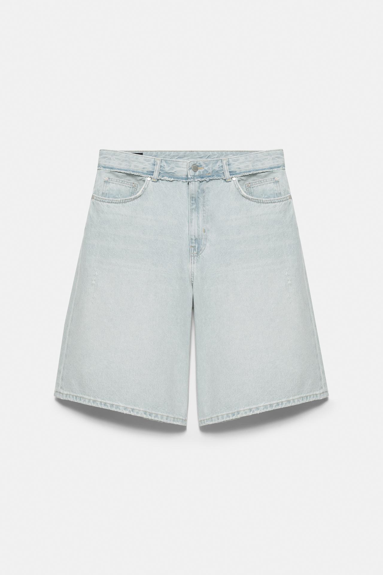 Wide-leg denim Bermuda shorts — Pale indigo