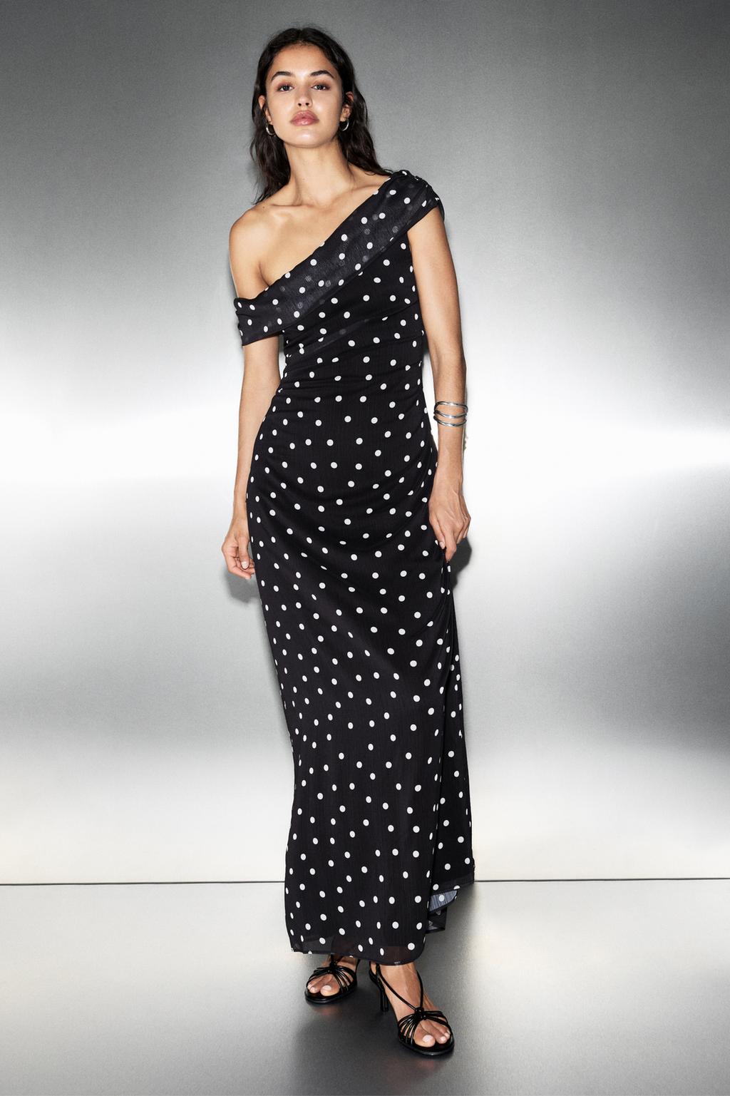 Abito Elegante Abito Nero Pois Bianchi Pois Bianchi Vestito A Pois