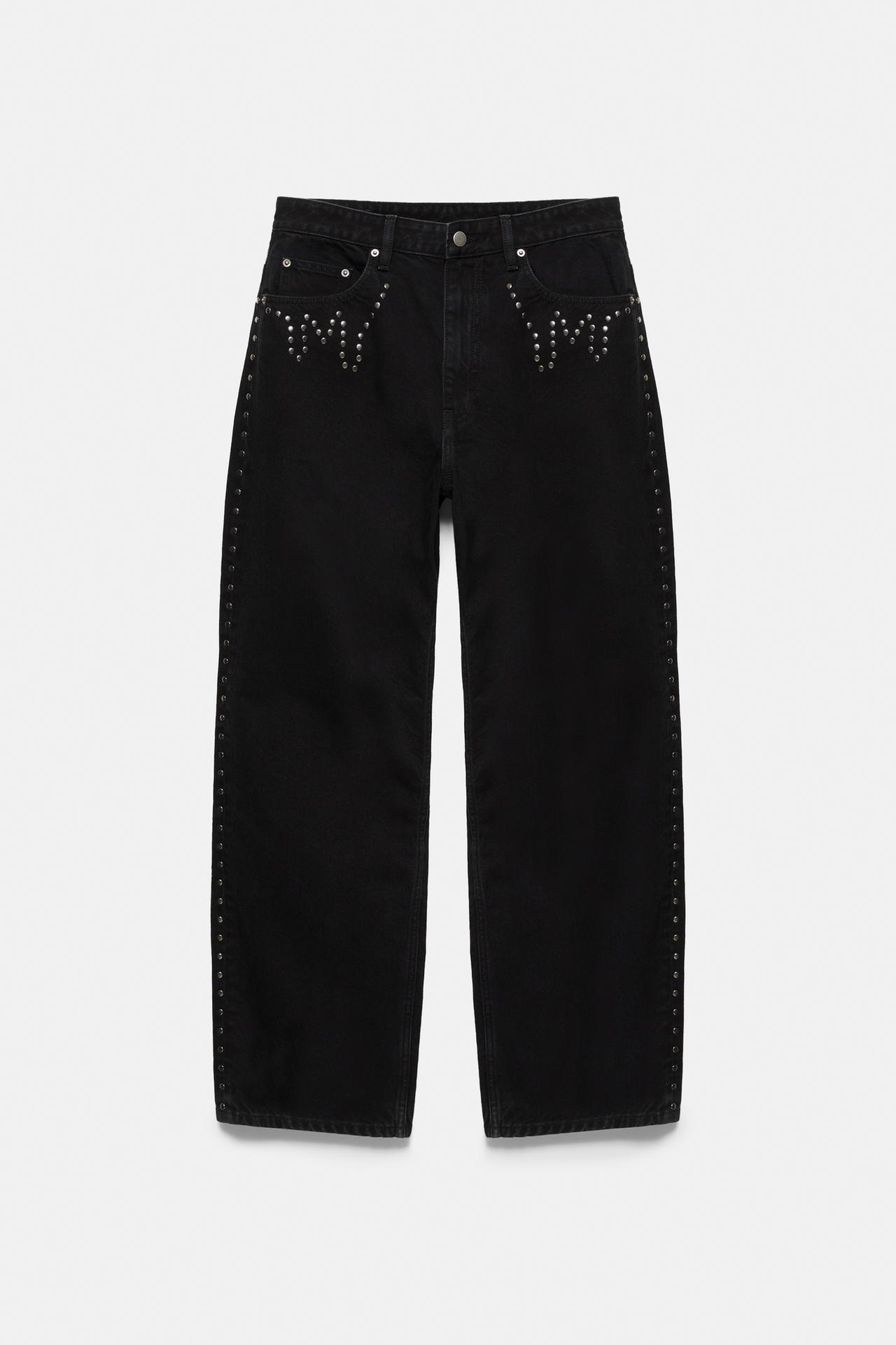 Studded wide-leg jeans — Black