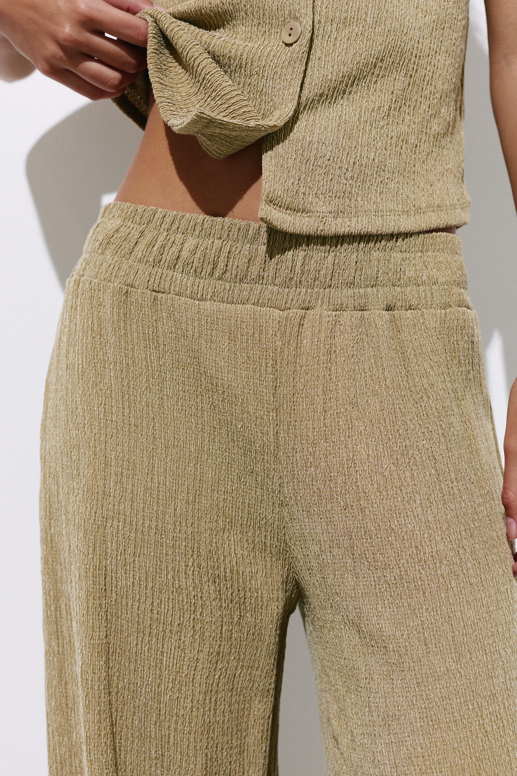 Wide-leg crepe trousers — Khaki