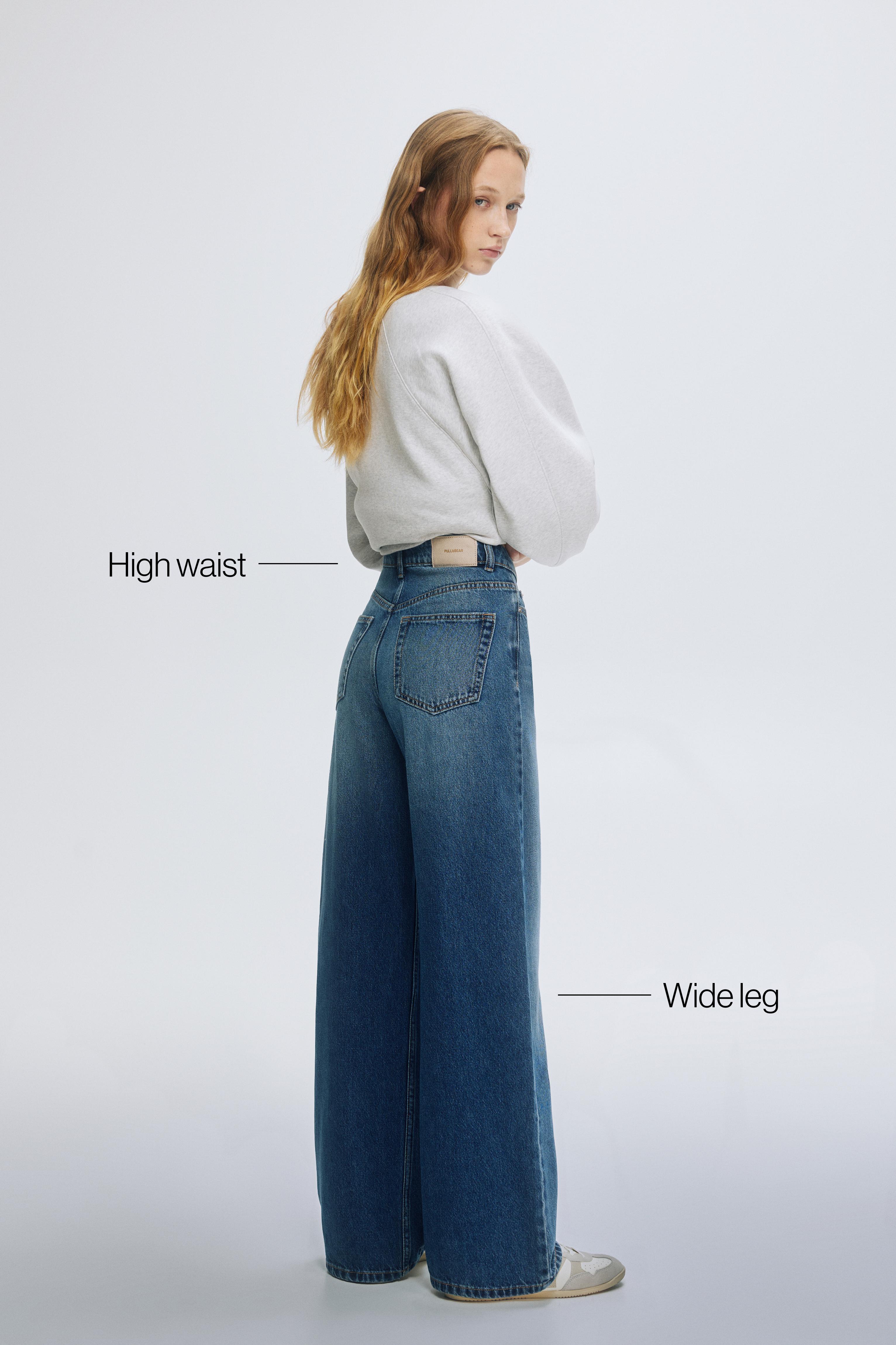 High-waist wide-leg jeans — Medium blue