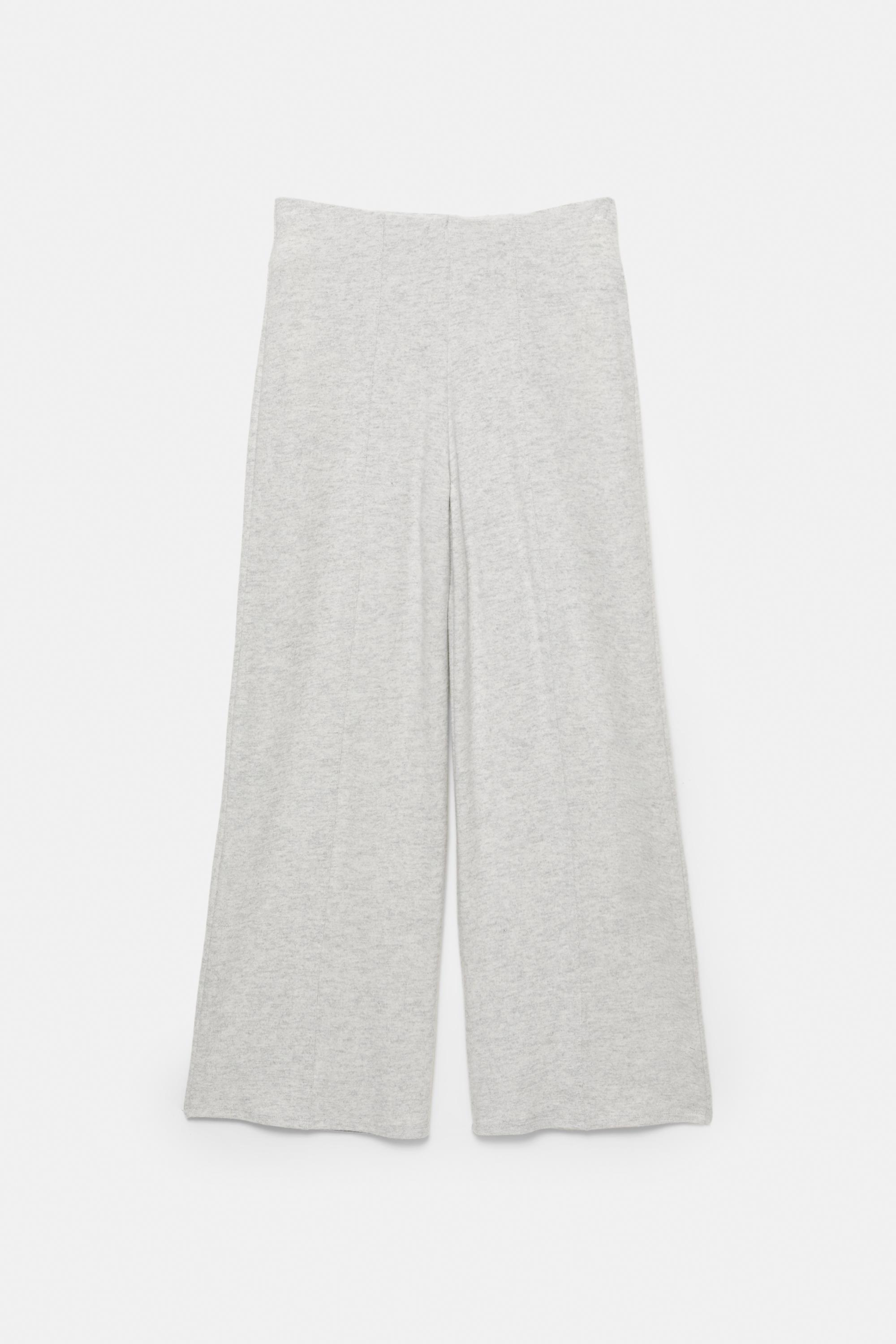 Wide-leg soft touch trousers — Pale marl