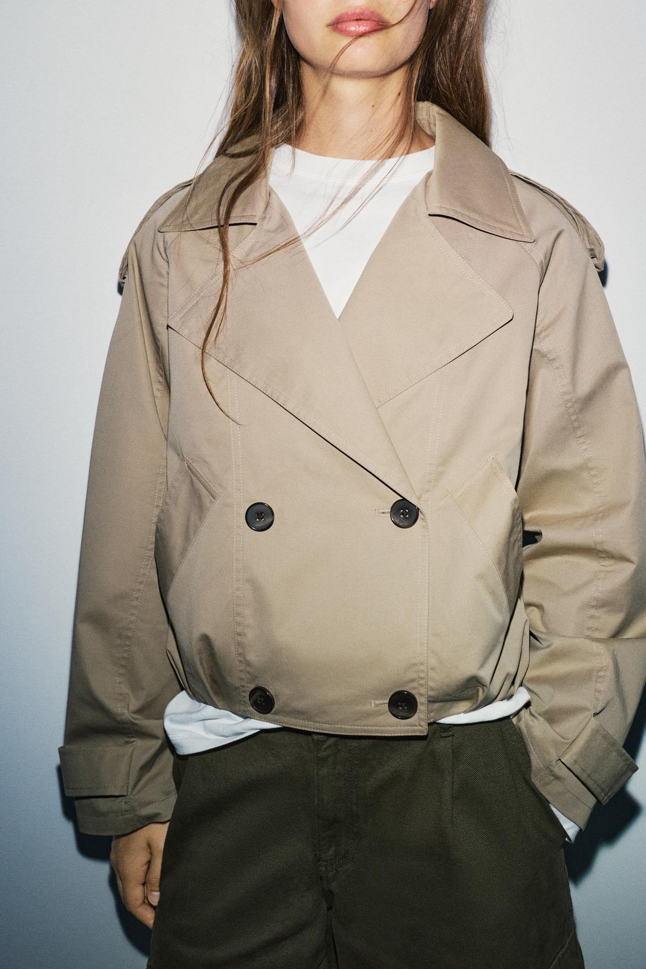 Balloon-fit short trench coat — Sand
