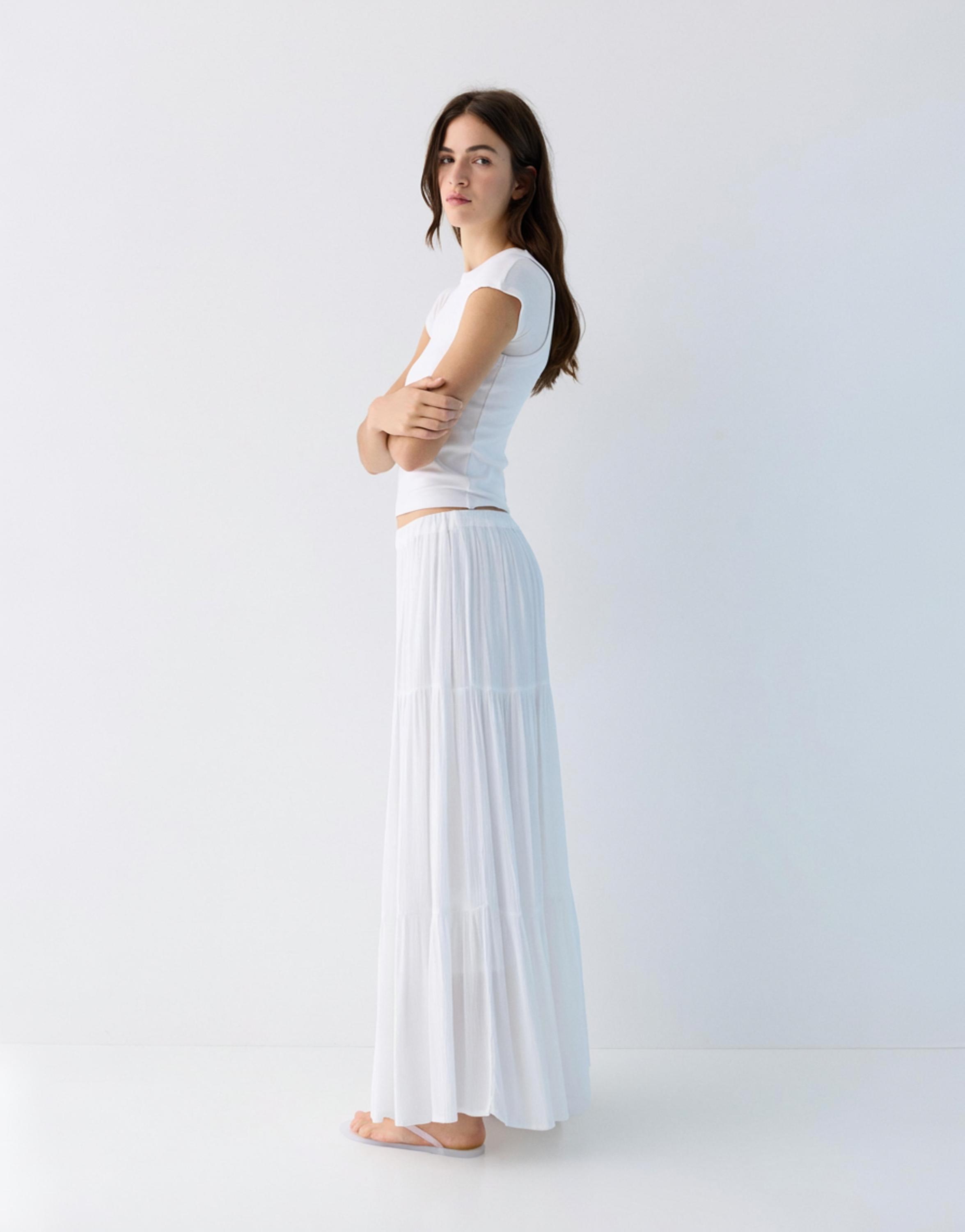 Flowy paneled midi skirt — White
