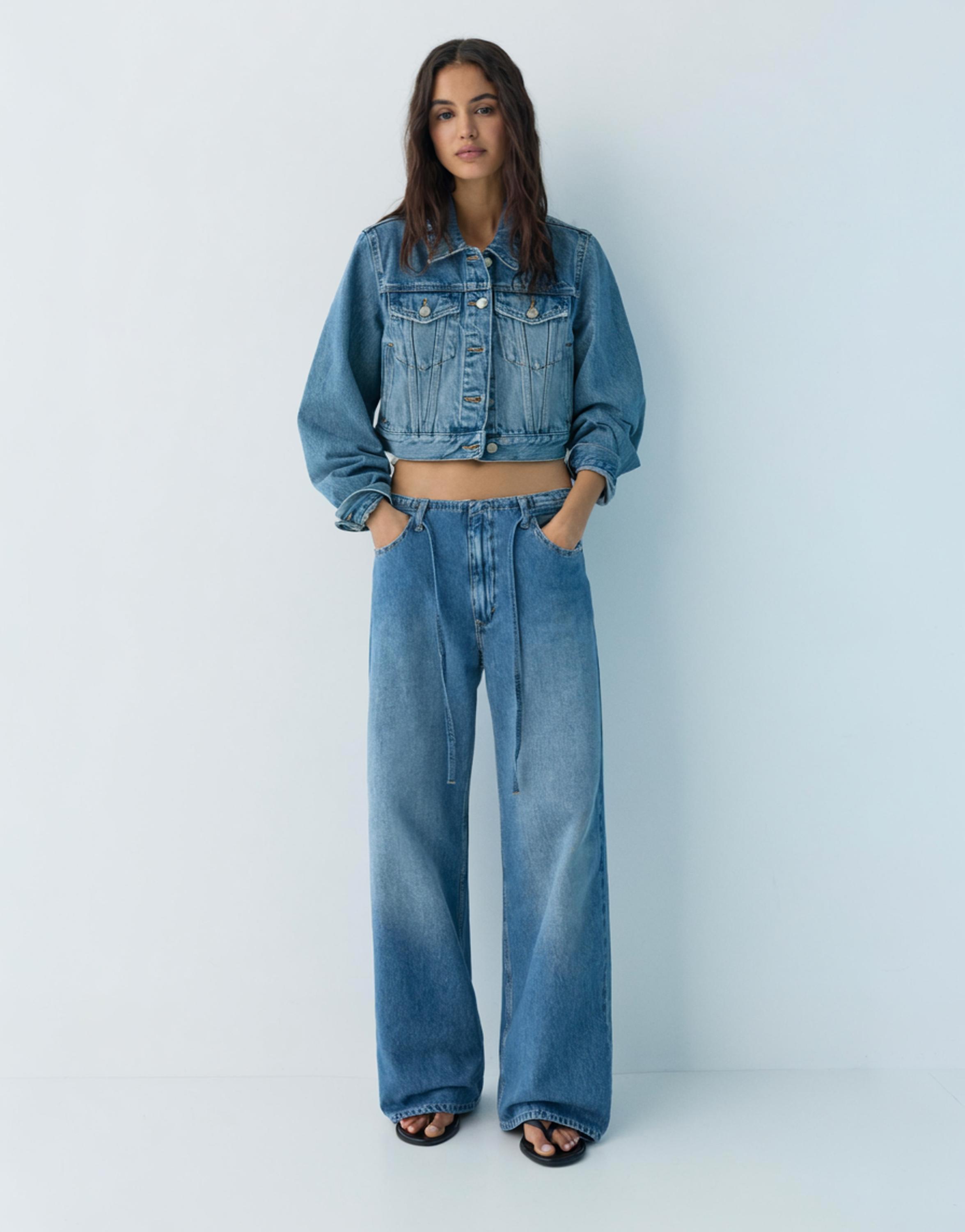 Baggy jeans with drawstring — Medium blue