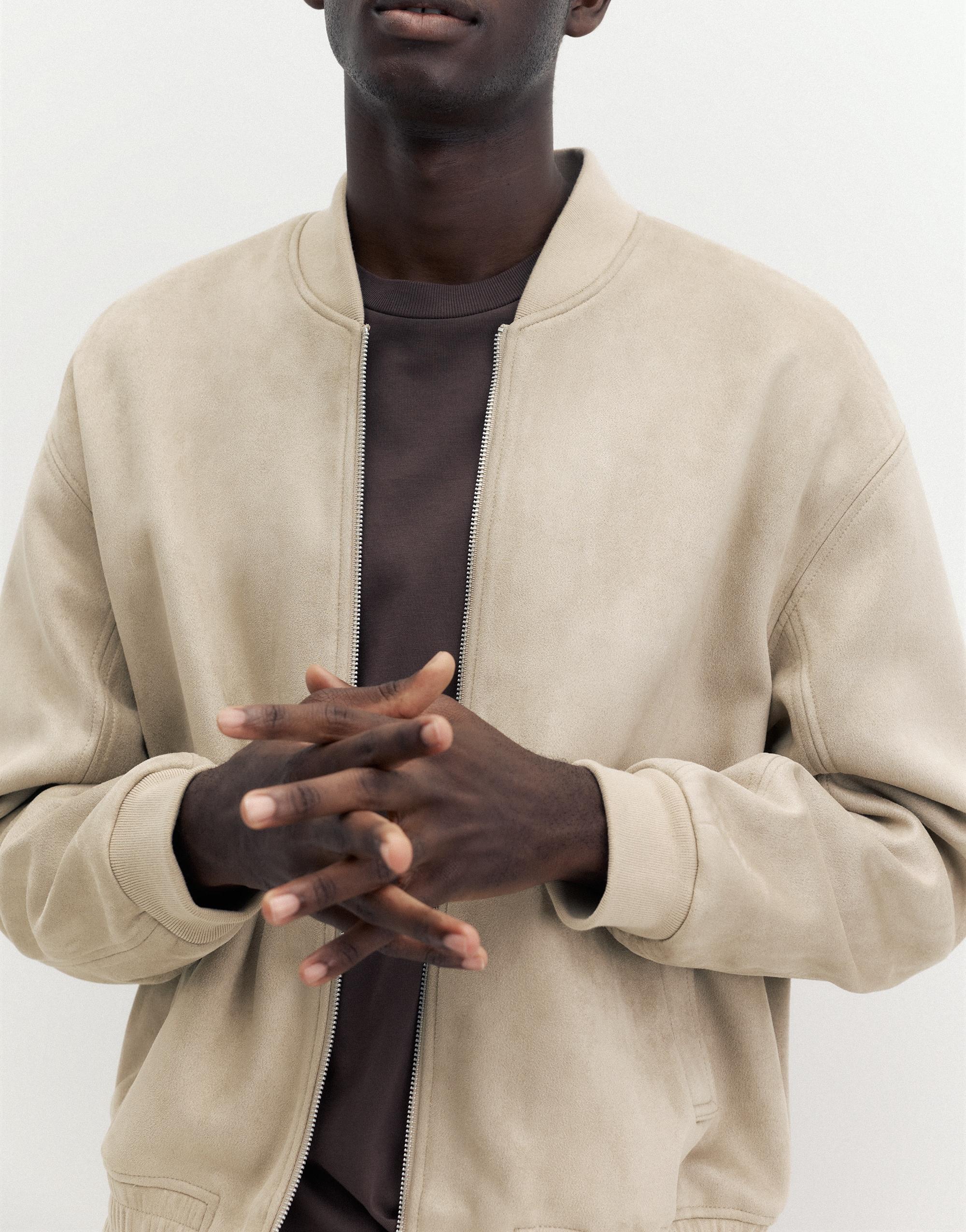 Faux suede bomber jacket — Sand