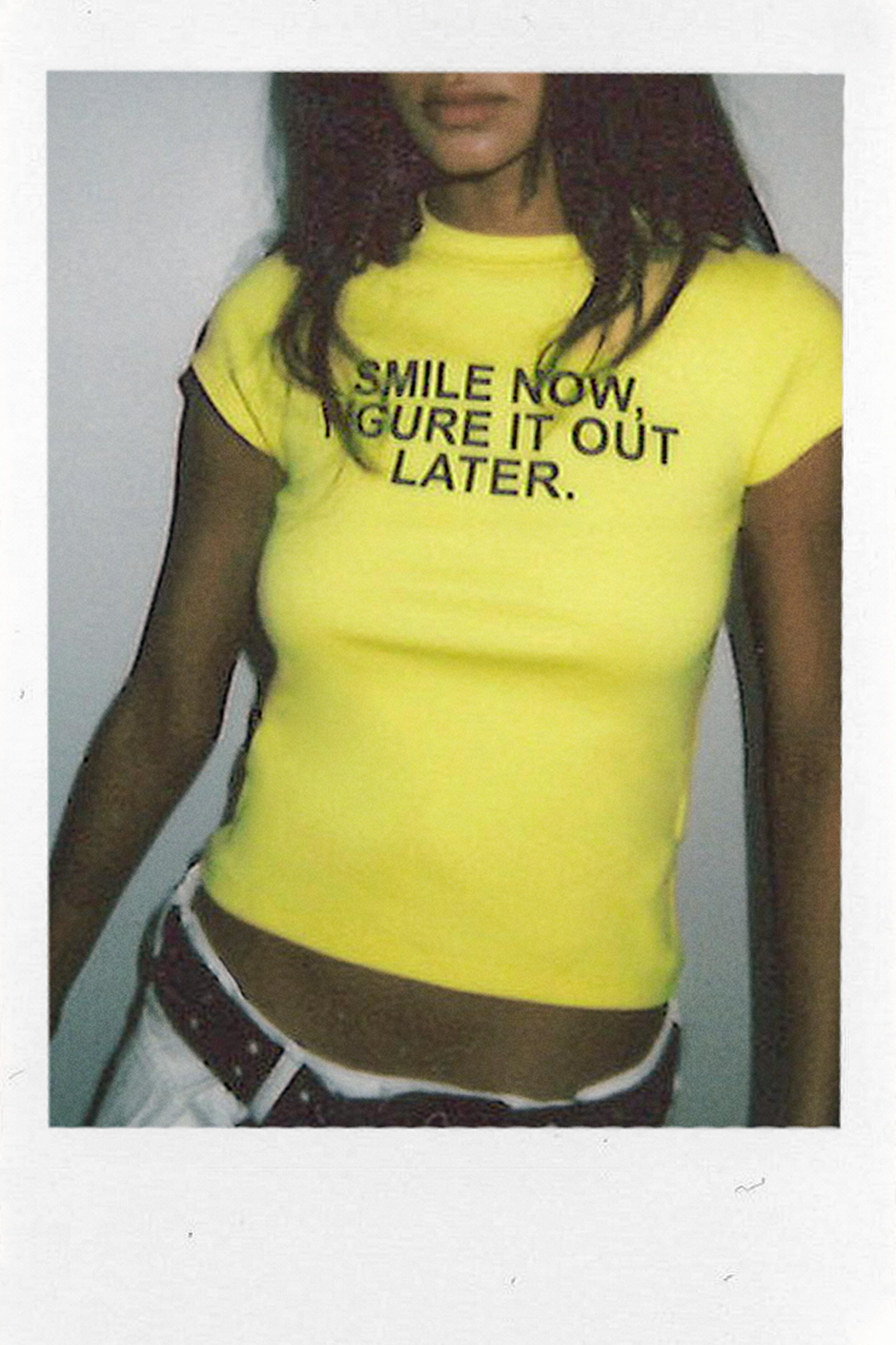 Smiley slogan T-shirt — Yellow
