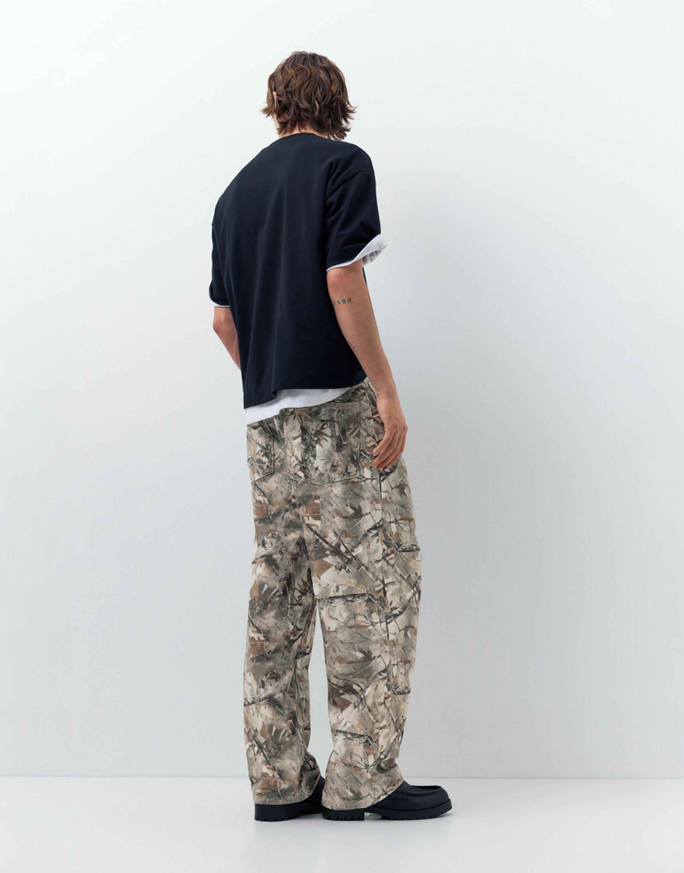 Printed trousers with pockets — Beige/Green